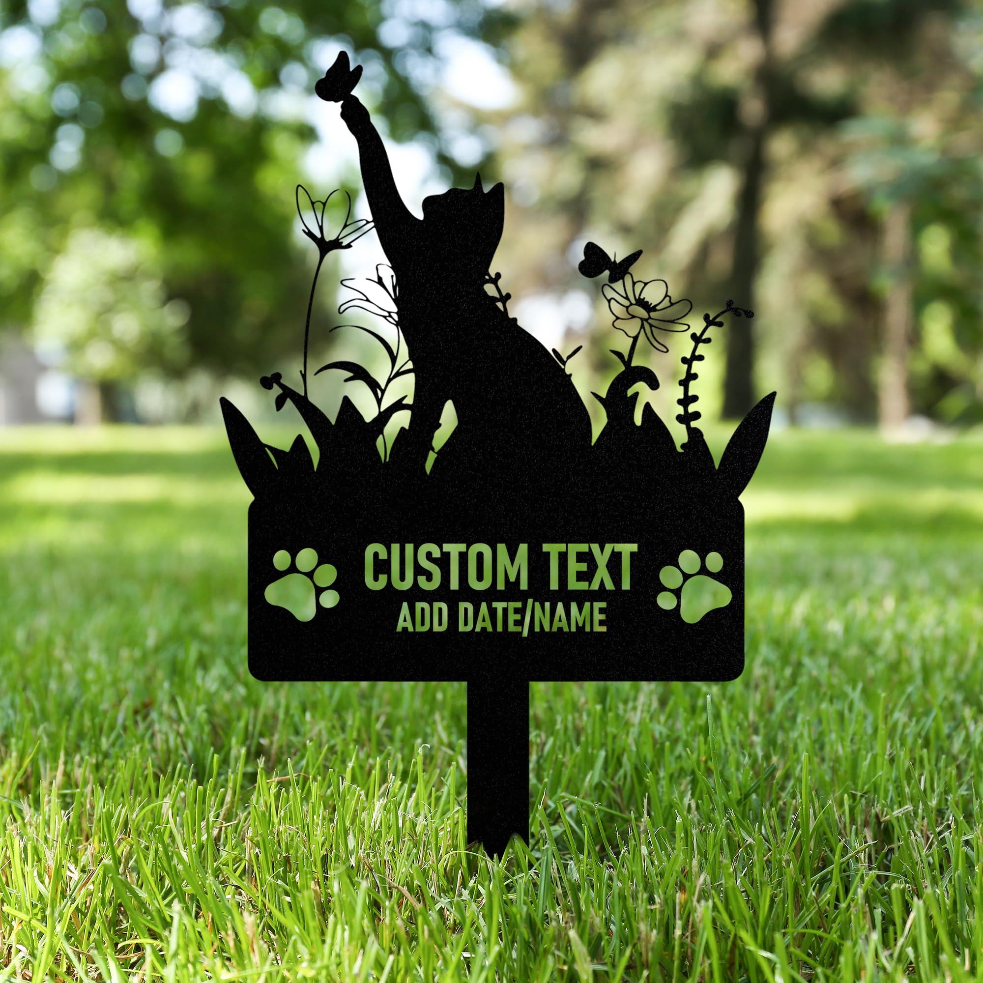 AGEUIRPOD Personalised Cat Grave Markers Pet Headstones for Cats for Lost Cat Sympathy Gift Waterproof Cat Grave Markers Outdoor, Dog Memorial Gift, Customized Flowers Cat Memorial Burial Stake