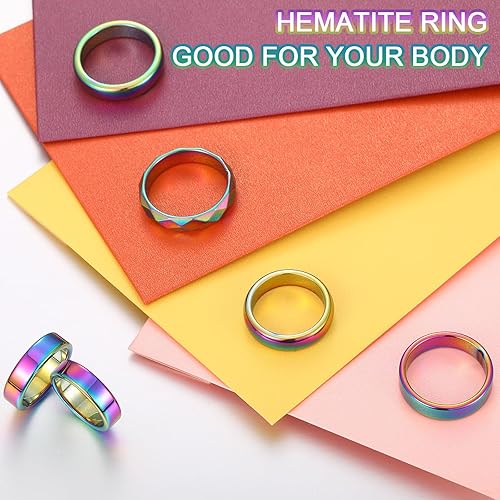 Miniatura 6 de Juego de 32 anillos de hematita auténtica, anillo de energía negativa, anillo de piedra de hematita no magnética, anillo de superficie curvada 6T,