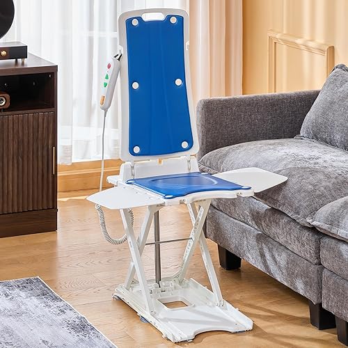PERLECARE Electric Chair Lift, 308 lbs Capacity, Floor Lift for Elderly Falls, IP68 Waterproof Bath Lift for Tub, Foldable & Rechargeable Design, Remote Control, for Fall Recovery & Home Care