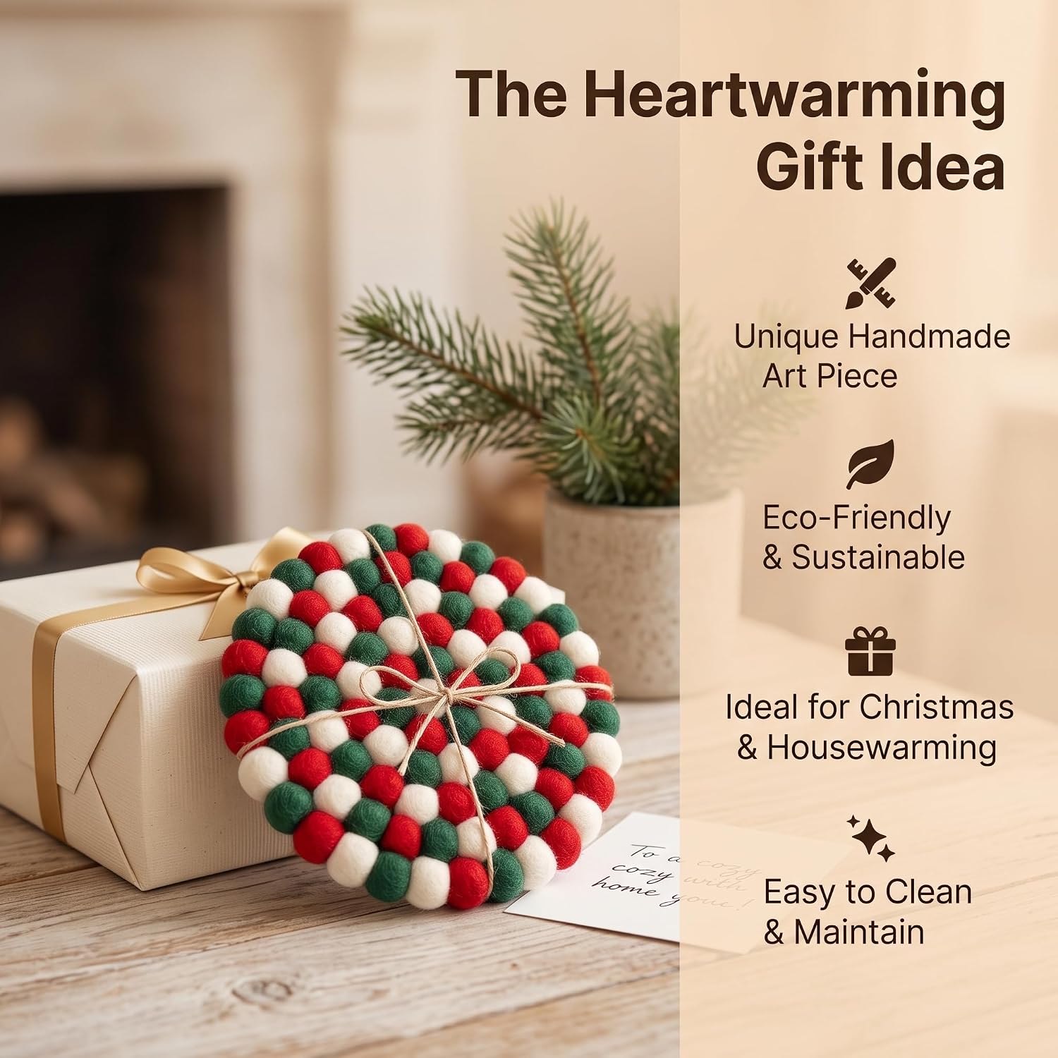 Wool Felt Trivet Pot Mat, 7.8in Hot Pad, Christmas Color, 1 Pack