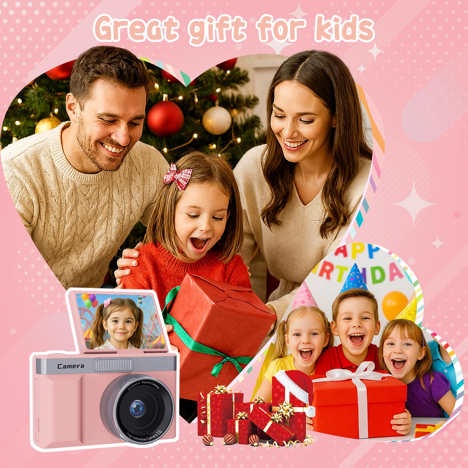 Digitalkamera 2-Zoll-LCD 180°- Fotokamera,Vlogging-Fotogerät Kompaktkamera mit 5X Digitalzoom,32-GB-Micro-Speicherkarte, für Jugendliche, Studenten und Anfänger,Schwarz