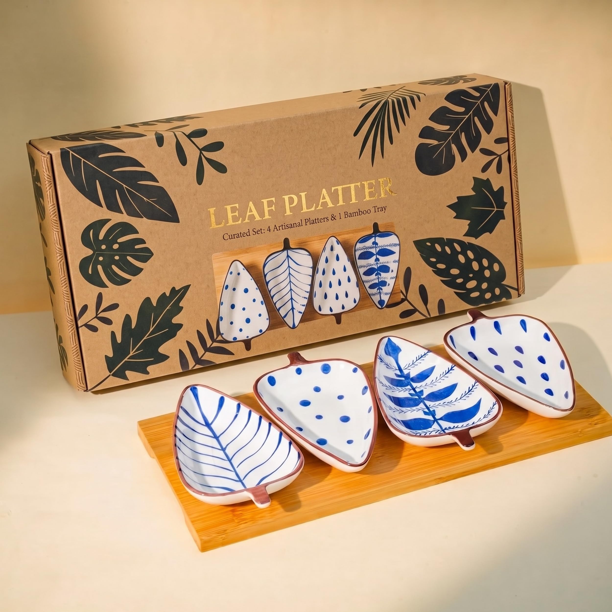 NYRWANA Leaf Bowls - Set of 4 Ceramic Plates -1