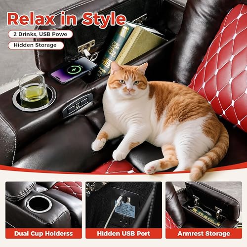 Miniatura 4 de ANJ Silla reclinable eléctrica con reposacabezas eléctrico ajustable, asiento de cine en casa de piel sintética, muebles reclinables con puertos