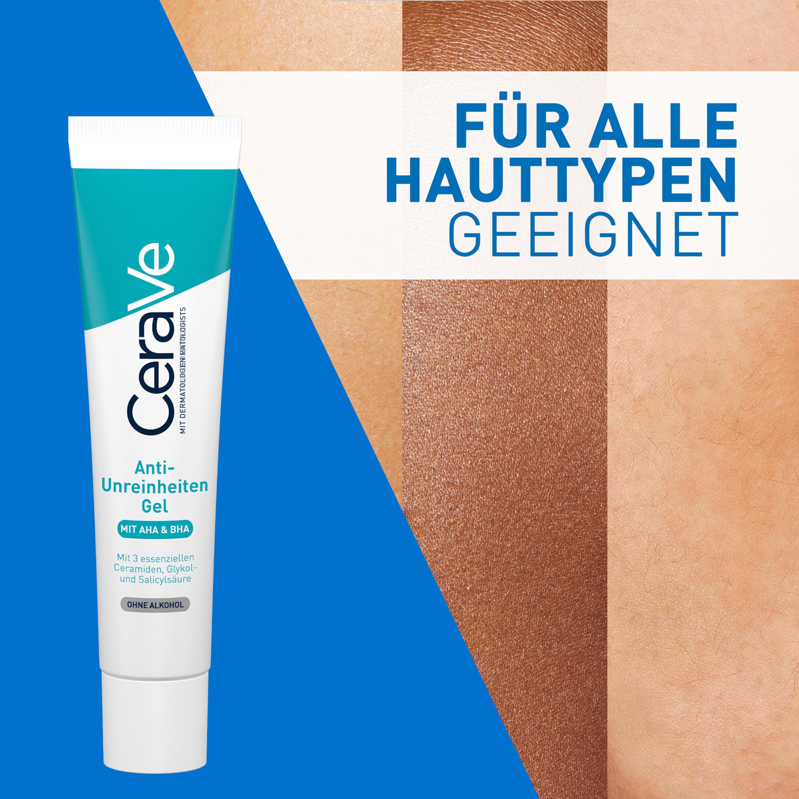 CeraVe Anti-Unreinheiten Gel für das Gesicht, Peelingeffekt gegen unreine und zu Akne neigender Haut, Mit Salicylsäure, Glykolsäure und 3 essenziellen Ceramiden, 40 ml