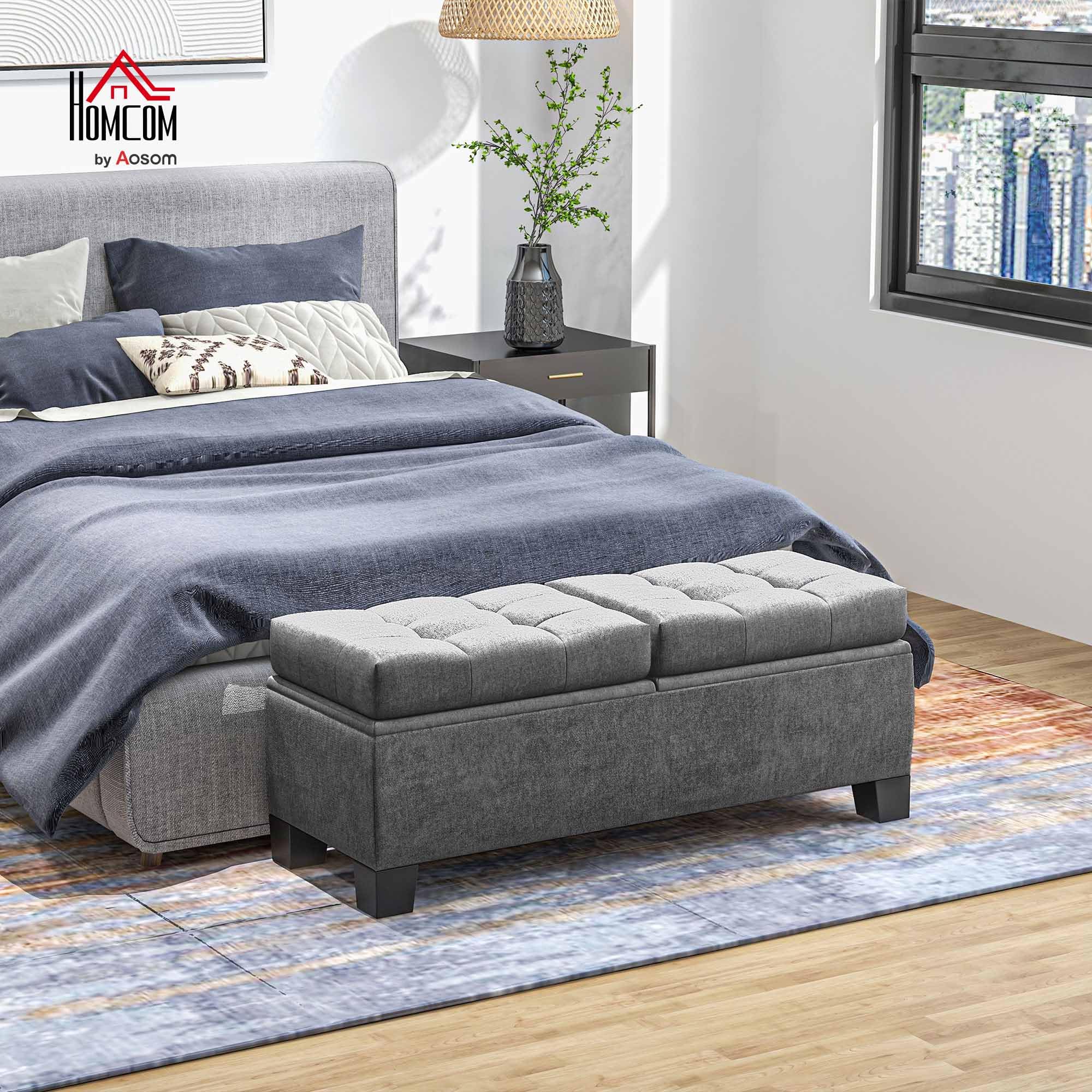 HOMCOM Sitzbank mit Stauraum Polsterbank bis 180kg 116x41x47 cm Grau | Gepolsterte Aufbewahrungsbox, Für Flur, Schlafzimmer, Wohnzimmer