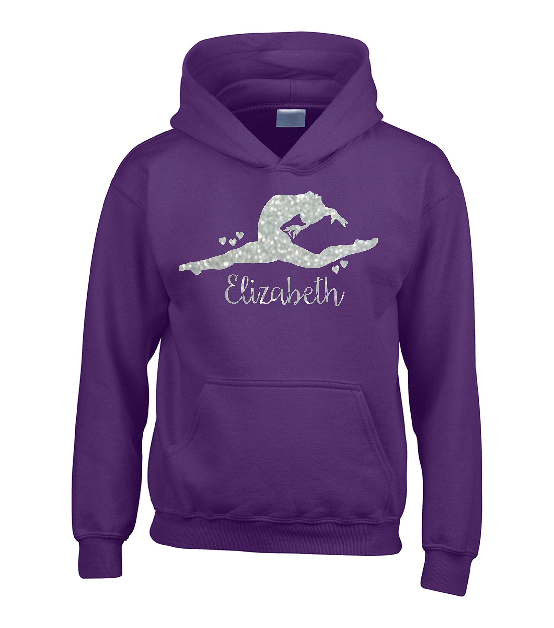 Edward Sinclair Purple 7-8 Yrs (30") Hoodie Personalised Gymnast With Silver Sparkling Print