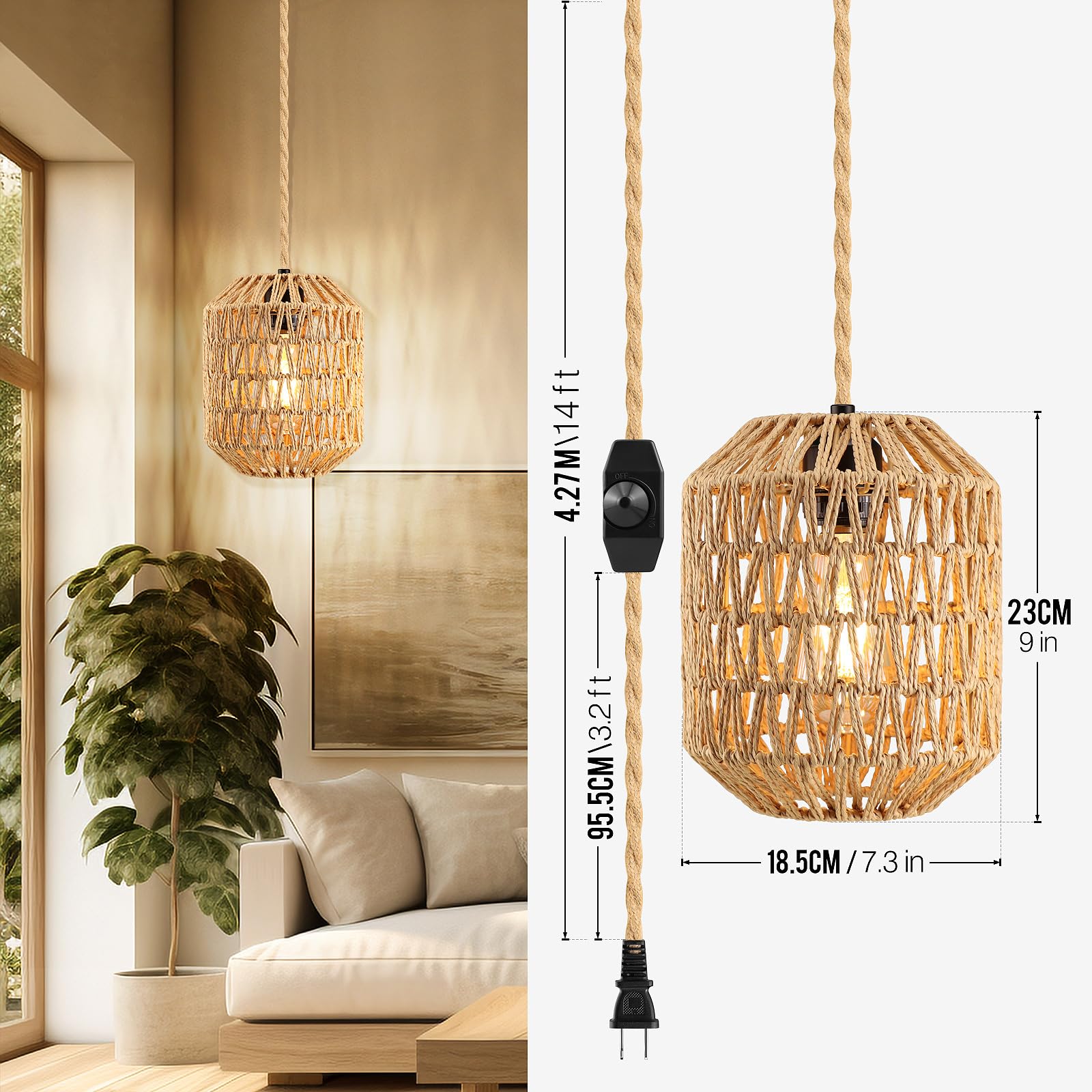 Plug In Rattan Pendant Lightnull