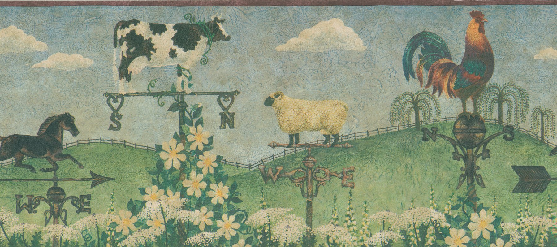 Brewster Home Fashions 418B235 Borders and More Farm Animal Compass Vane Wall Border, 9-Inch by 180-Inch