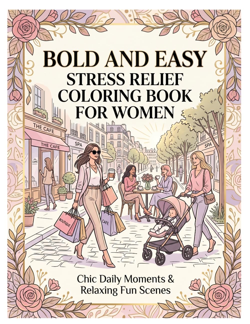Bold and Easy Stress Relief Coloring Book for Women , Chic Daily Moments & Relaxing Fun Scenes: Beautiful Designs for Peaceful Moments