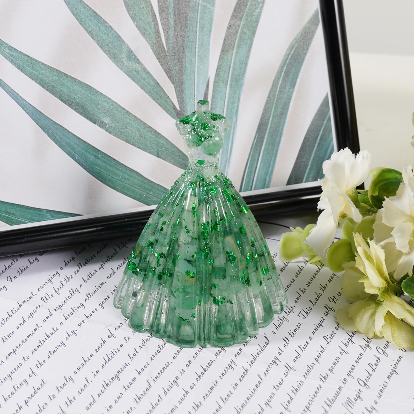 Crystal Suncatchers for Window Hanging Sun Catcher with Chain Rainbow Maker+Tabletop Ornament Bridal Dress Statue Ornament Crystal Wedding Dress Ornament Crystal Dress Figurines Drip Crystal Green - Image 2