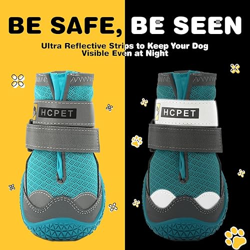 Miniatura 6 de Hcpet - Botas de perro para mascotas, impermeables, transpirables, antideslizantes, 3M, con correa reflectante de tamaño pequeño a grande, 4 unidades