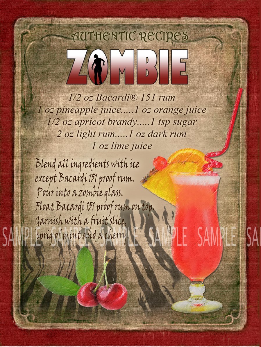 Cass Zombie- Cocktail Recipe – Vintage - Style Metal Sign – 3 Sizes To Choose – Bar-Cafe-Pub-Bistro-Unique Gift (8” X 6” 200 X 150 Mm)