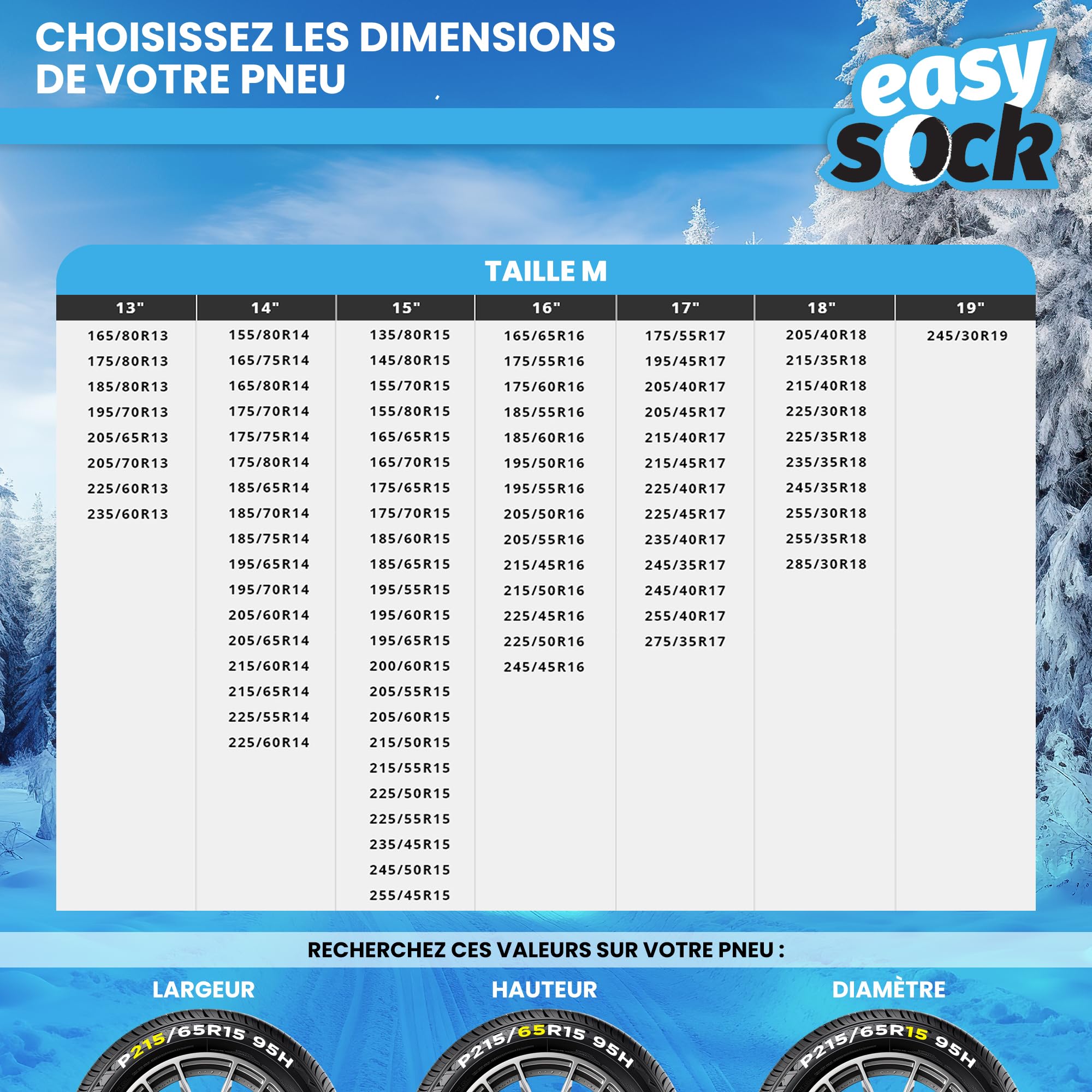 EASYSOCKS.M Chaîne Neige Textile, Taille M