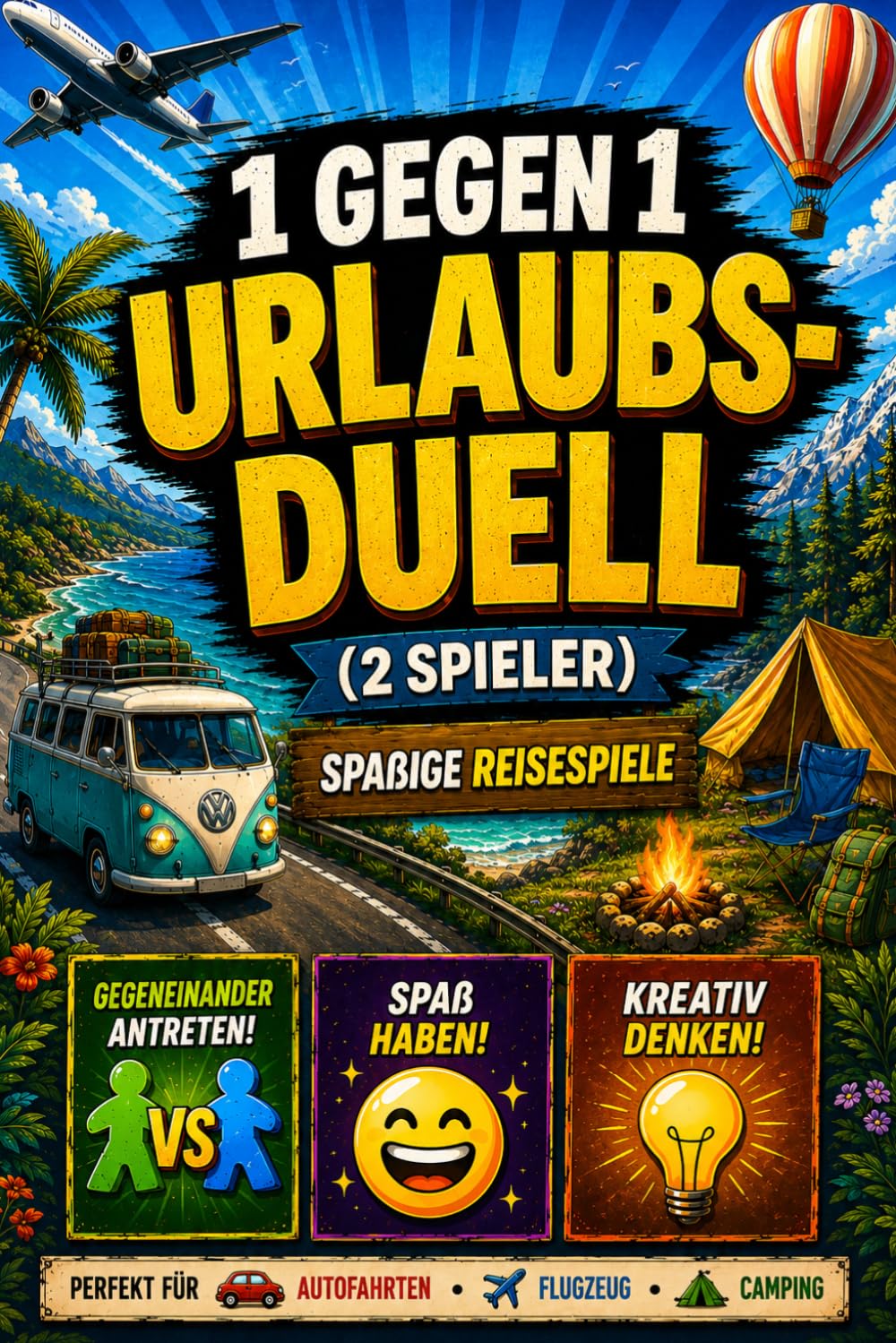 Urlaubs-Duell für 2 Spieler - 1 gegen 1 Spiele mit Stift & Papier: Lustige Reisespiele für Erwachsene & Familien – ideal für Autofahrten, im Flugzeug und beim Camping.