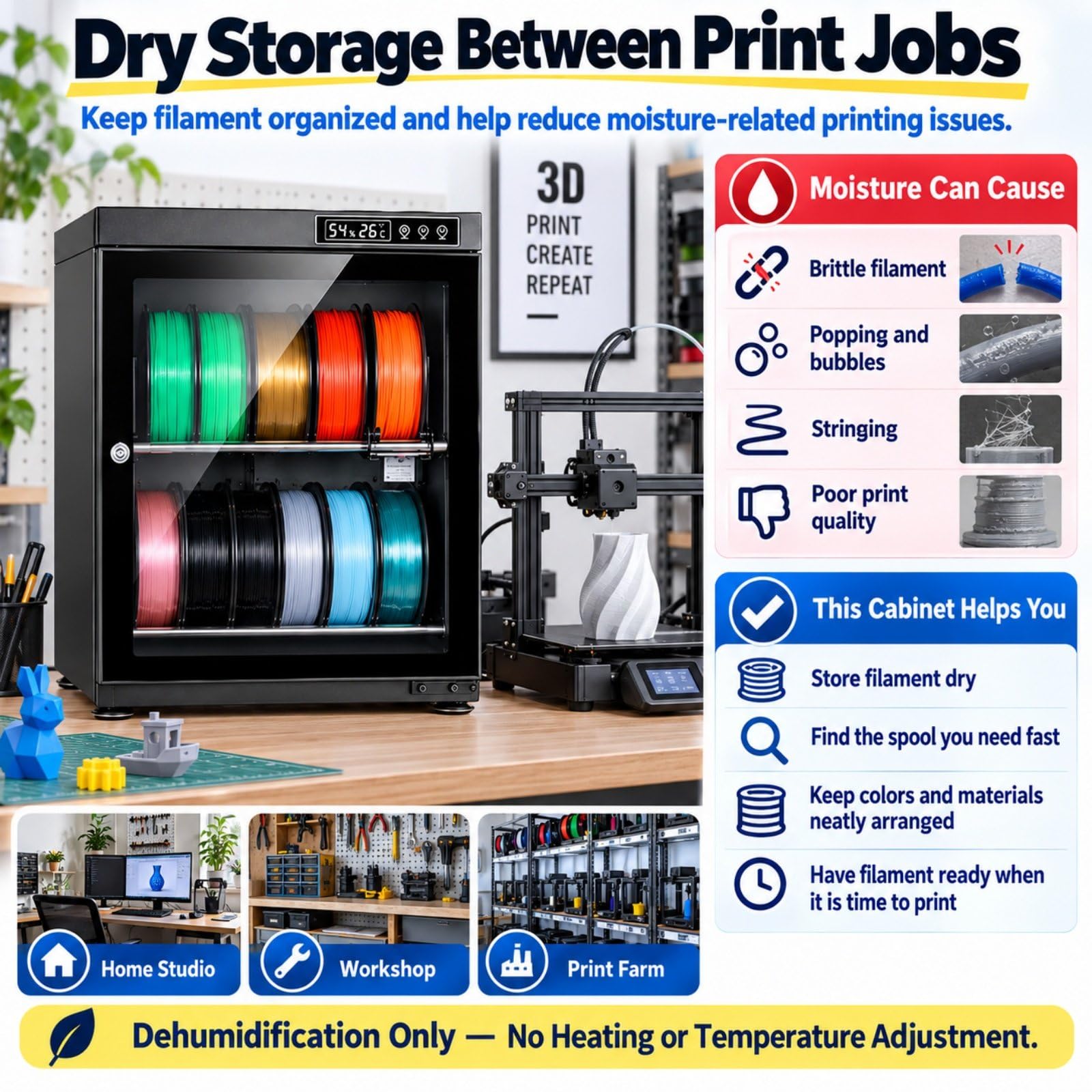 Boîte Sèche Filament, Stockage Filament 3D avec Contrôle RH Automatique 2Tier