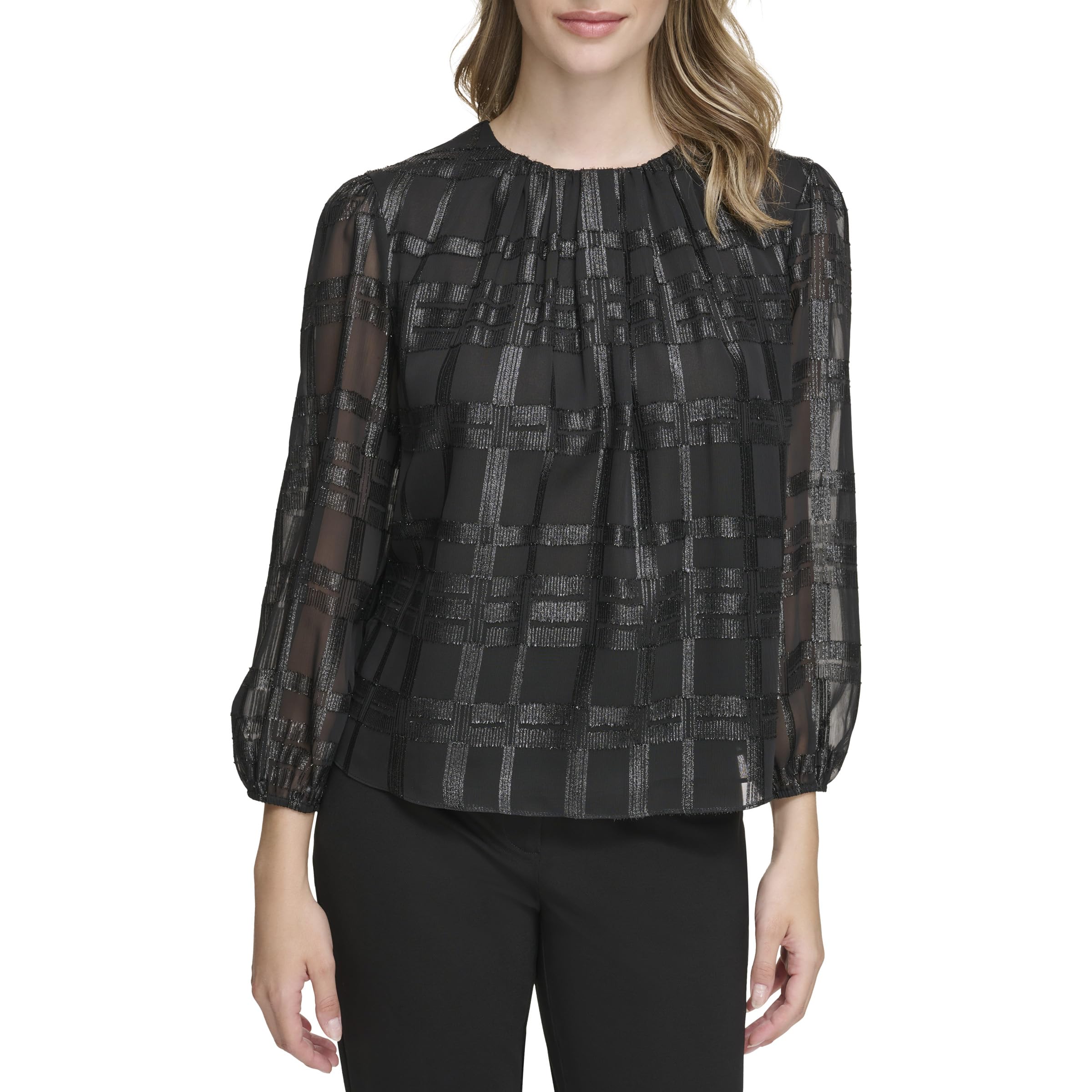 Calvin Klein Blusa metálica de Manga Larga para Mujer