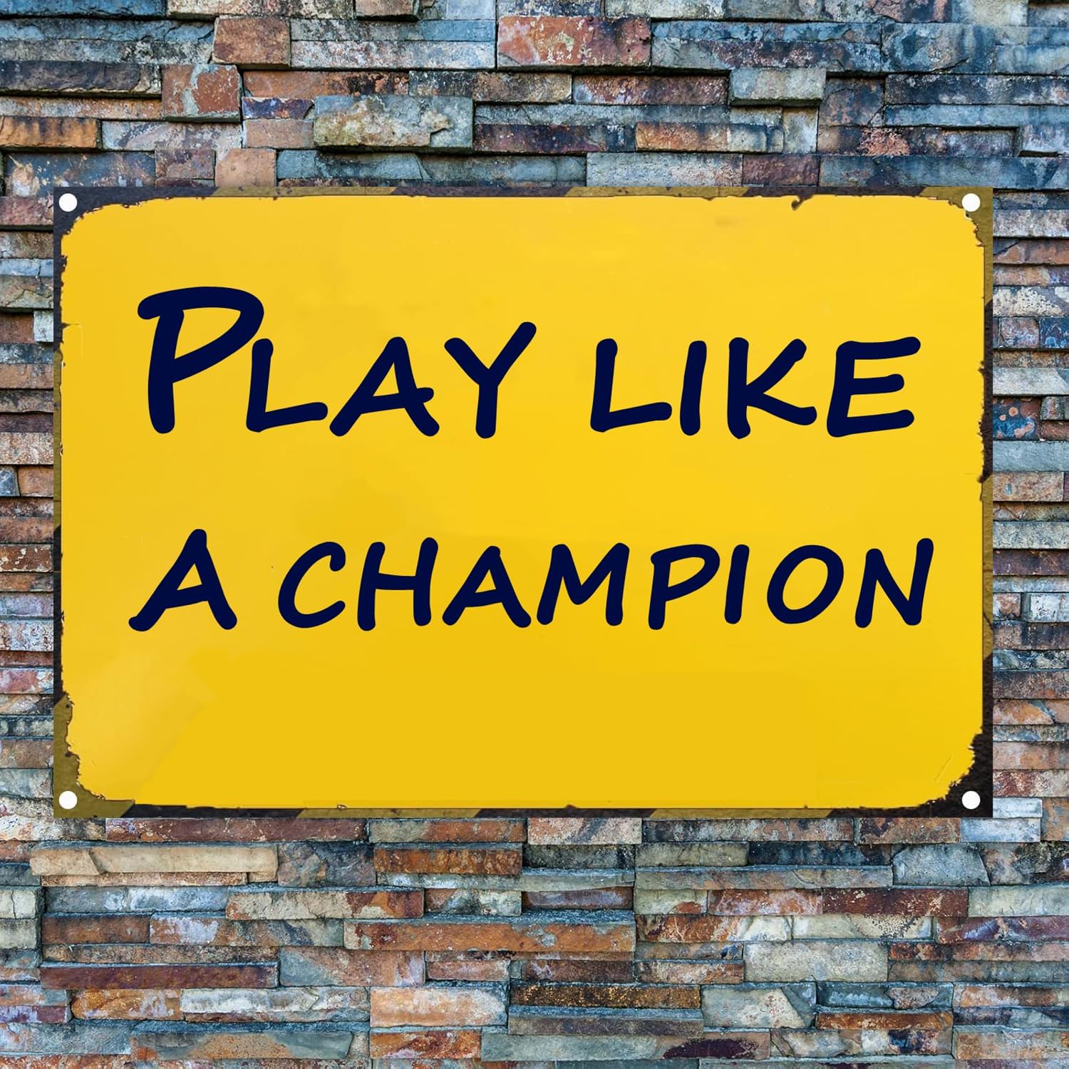 Play Like A Champion Sign - Play Sign Inspirational Classic Metal For Bar Restaurant Cafe Men Cave Pub Bar Home Wall Decor (Yellow-12”X16“)