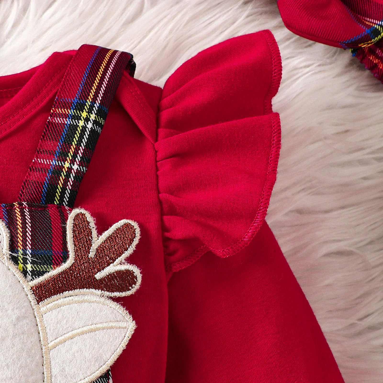 Weihnachtskleidung für Babys, Mädchen, 74, Langarm, Cartoon, Träger, Plaid, Röcke, Babykleidung