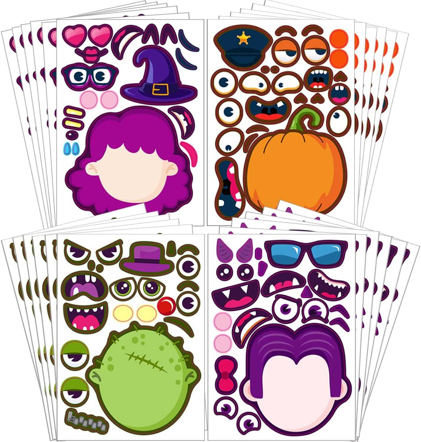 24 Sheets Halloween Pumpkin Craft Stickers Party Favors Make a Face Stickers Zombie Witch Vampire Self Adhesive DIY Stickers for Halloween Kids Toddlers Classroom Treats Party Game Stickers