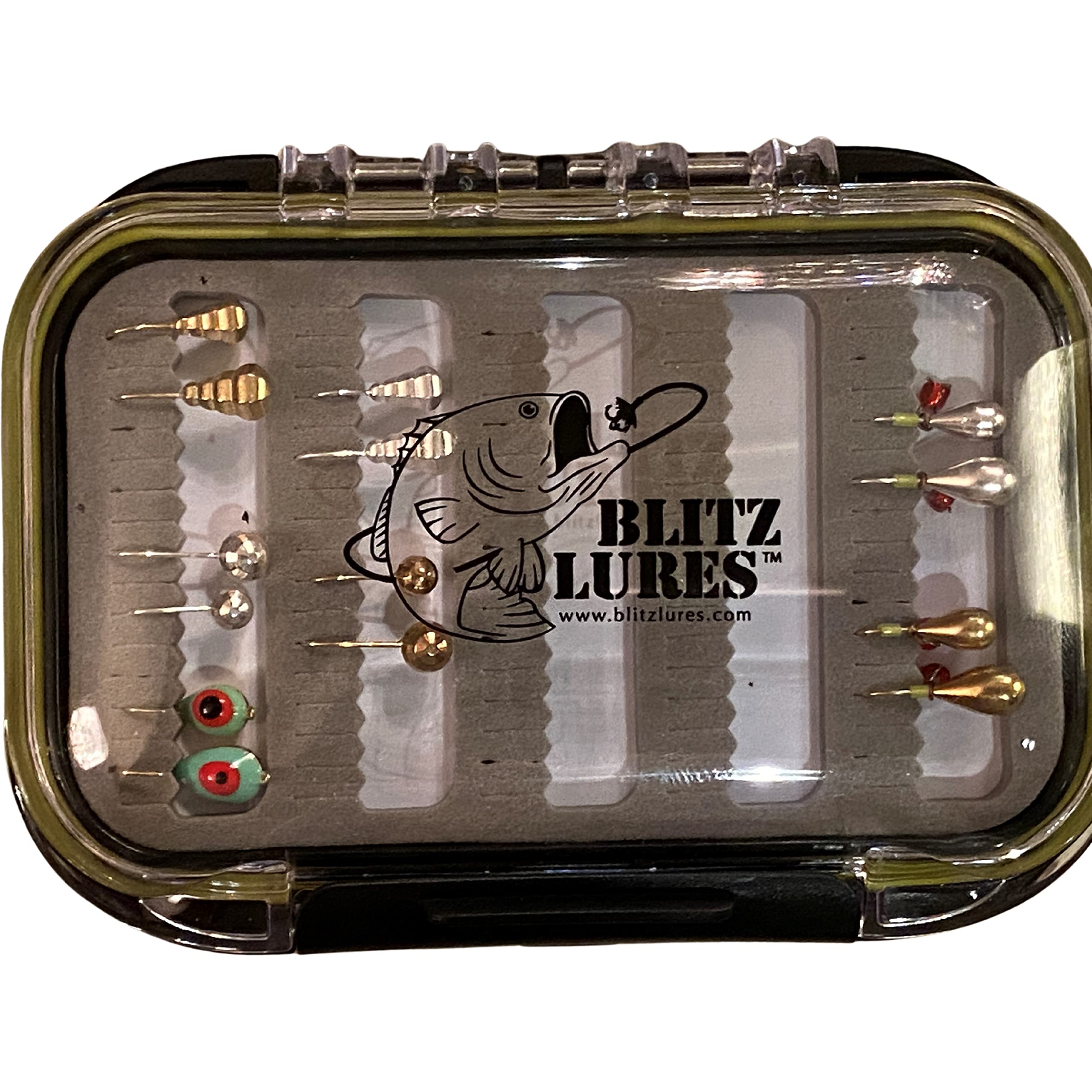 14 Piece Tungsten Silver - Gold Ice Jig Kit with Premium case Crappie Trout panfish ice Fishing (14)