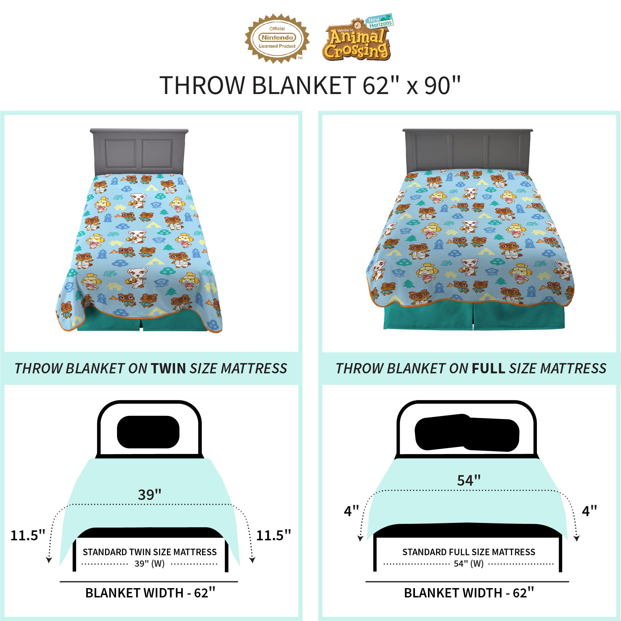 Franco Literie pour Enfants, Couverture en Peluche Super Douce, 157,5 x 228,6 cm, Animal Crossing