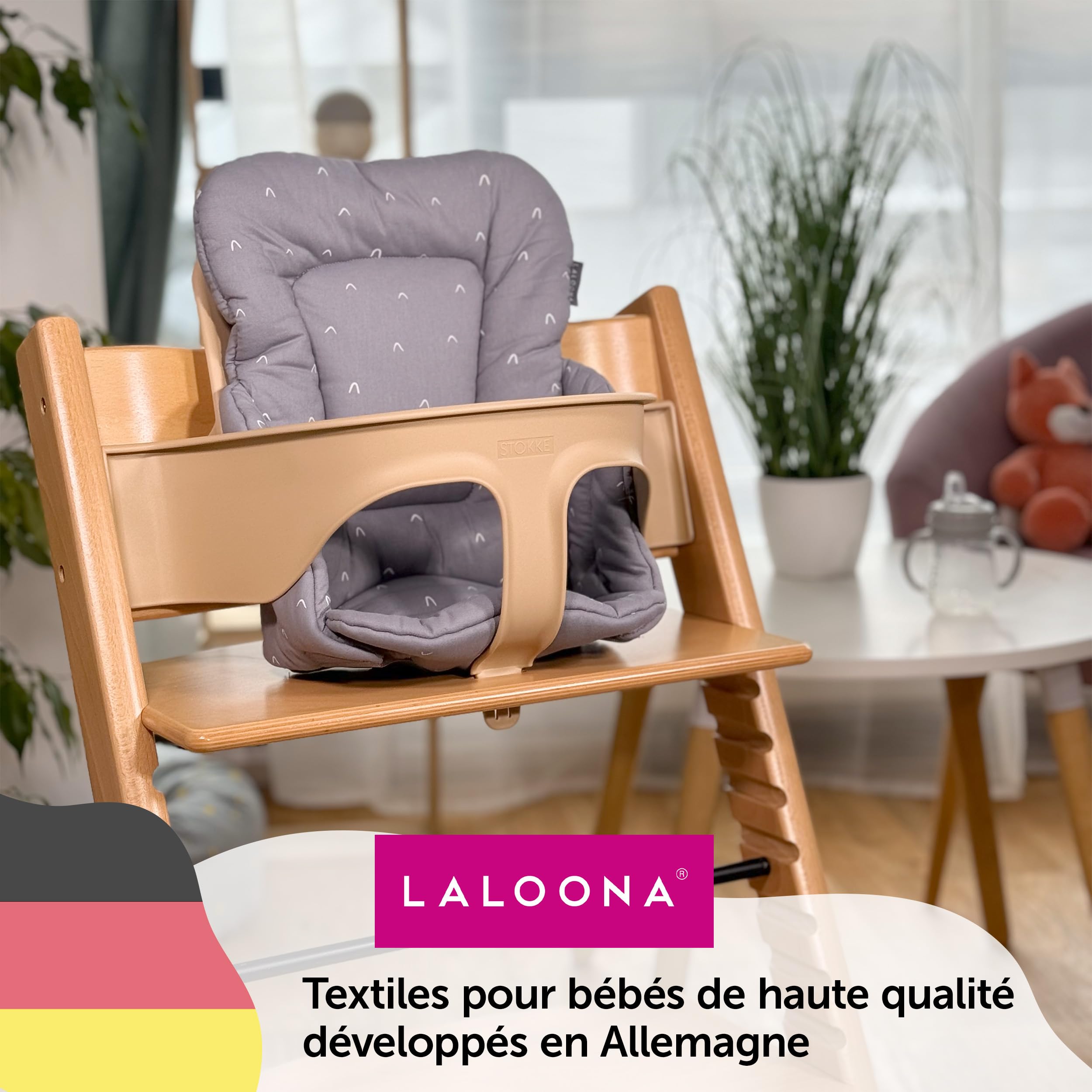 LaLoona Reducteur Chaise Haute pour Chaise Haute Bébé Stokke Tripp Trapp - Coussin Assise Bebe Moelleux, Certifié OEKO-TEX Standard 100, Agréable pour la Peau, Lavable en Machine - Gris