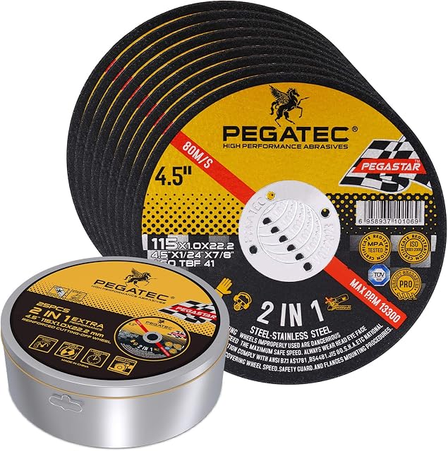 PEGATEC Cut Off Wheels 25 Packs, Cutting Wheels 115mm x 1mm x 22.2mm Thin Metal & Stainless Steel Cutting Disc Cutting Metal for Angle Grinder