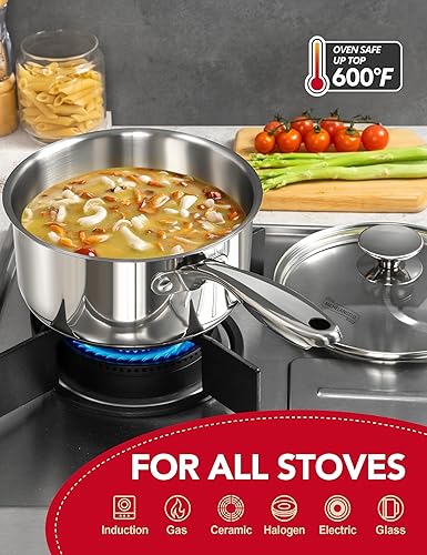 Miniatura 3 de MICHELANGELO Juego de cacerolas de acero inoxidable - Cacerolas de 1, 2, 3 cuartos de galón con tapas, pequeñas ollas de acero inoxidable para