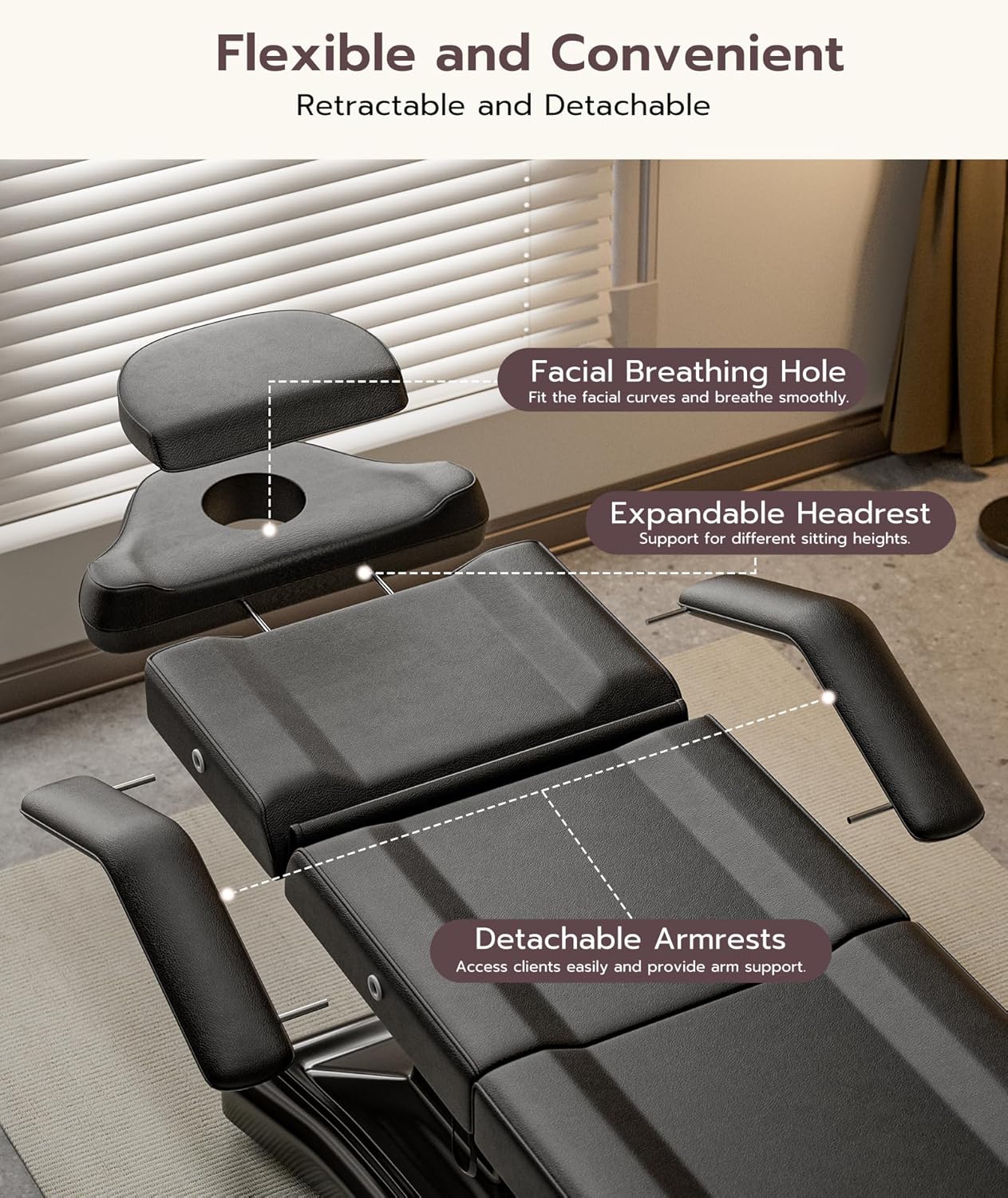 Icoget Fully Electric Tattoo Chair Esthetician Bed for Clients, 3-Motor Adjustable Spa Table Facial Bed for Lashing, Waxing, Professional Aesthetics Chair for Salon, Black