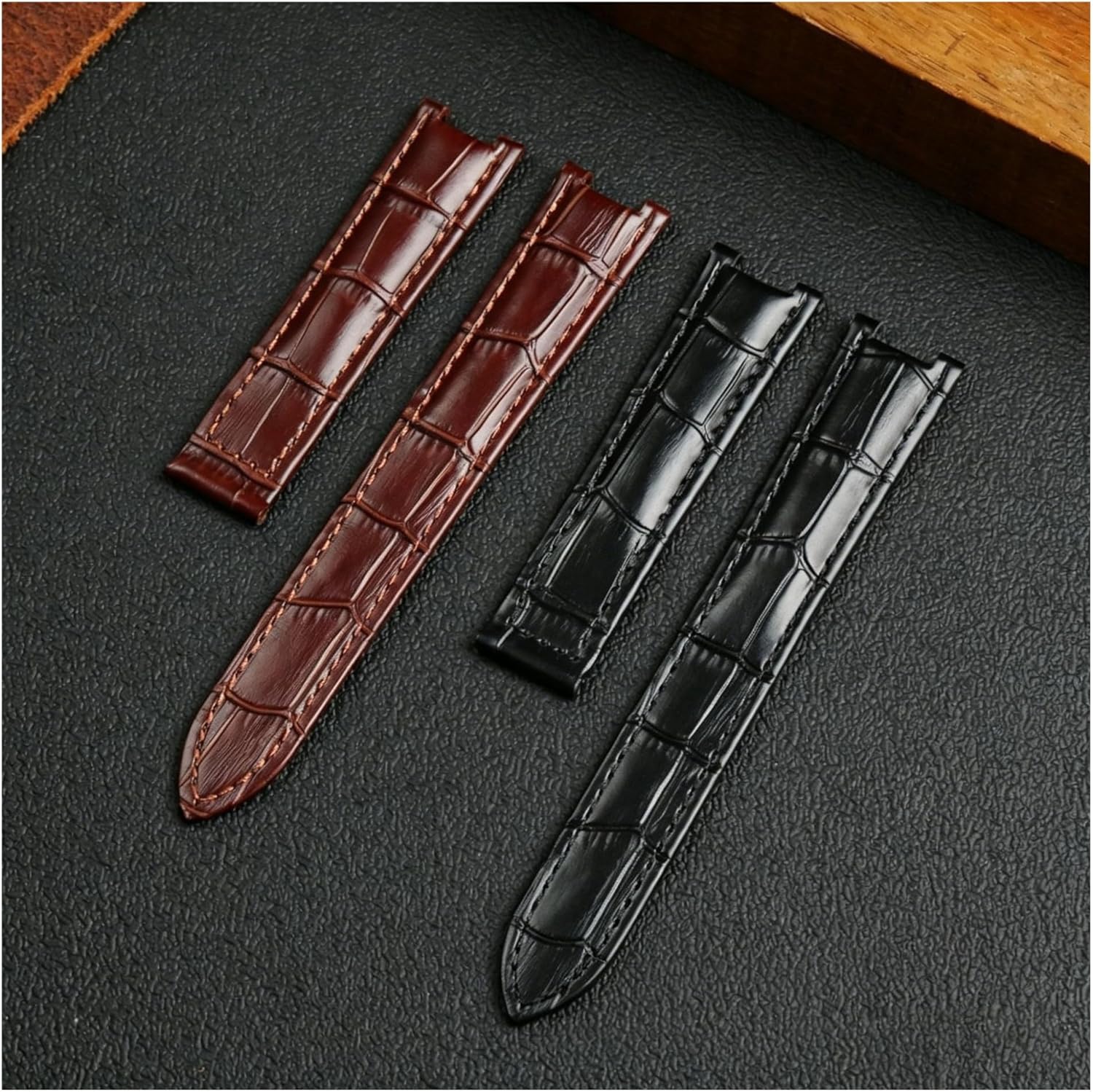 Genuine Leather Watch Strap, Notched/Curved End Cowhide Band, Matte Finish Replacement for PASHA Series, Women's & Men's