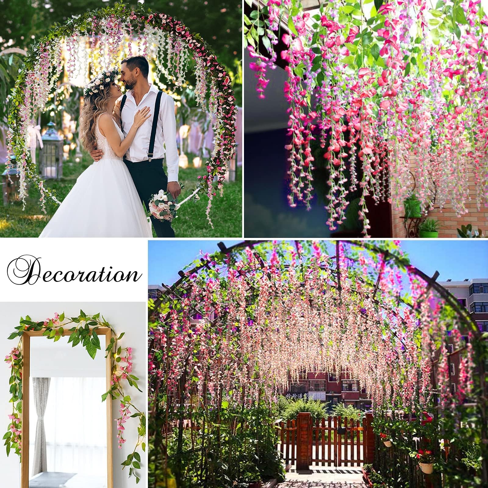 Künstliche Glyzinien-Girlande, 1,5 x 2,1 m, 40 Blütenköpfe + 140 Blätter, künstliche Seidenblumen, für Haus, Party, Garten, hängende Dekoration