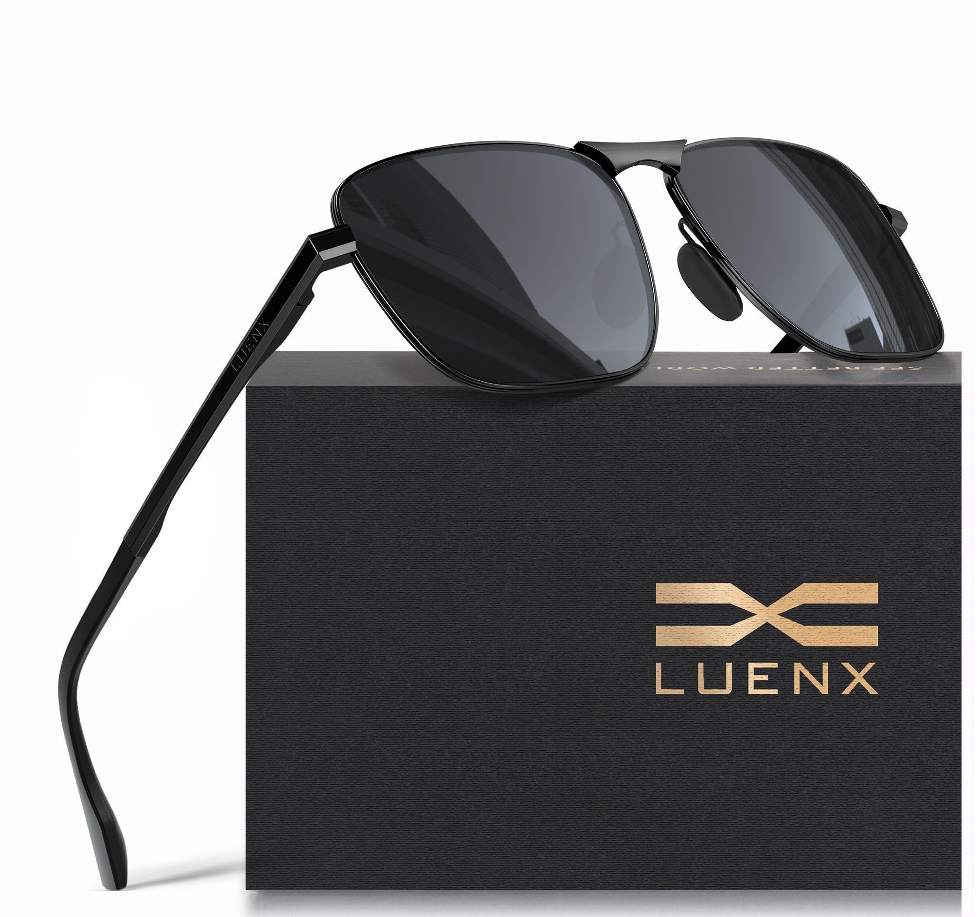 LUENX Rectangular Polarized Aviator Sunglasses for Men Retro Pilot Shades Driving UV400 Protection