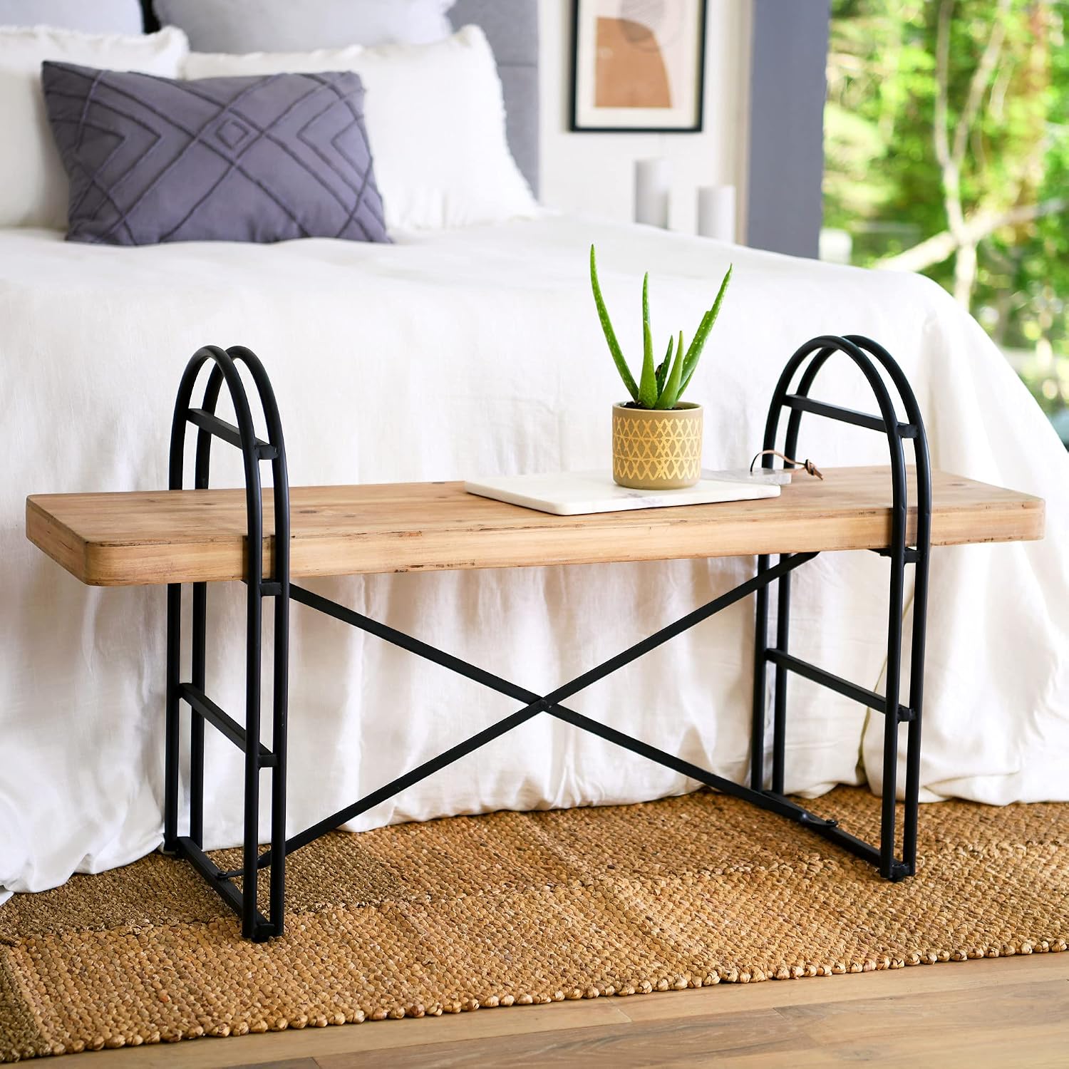 Main + Mesa Eitri Wood and Metal Bench, Nordic Fir