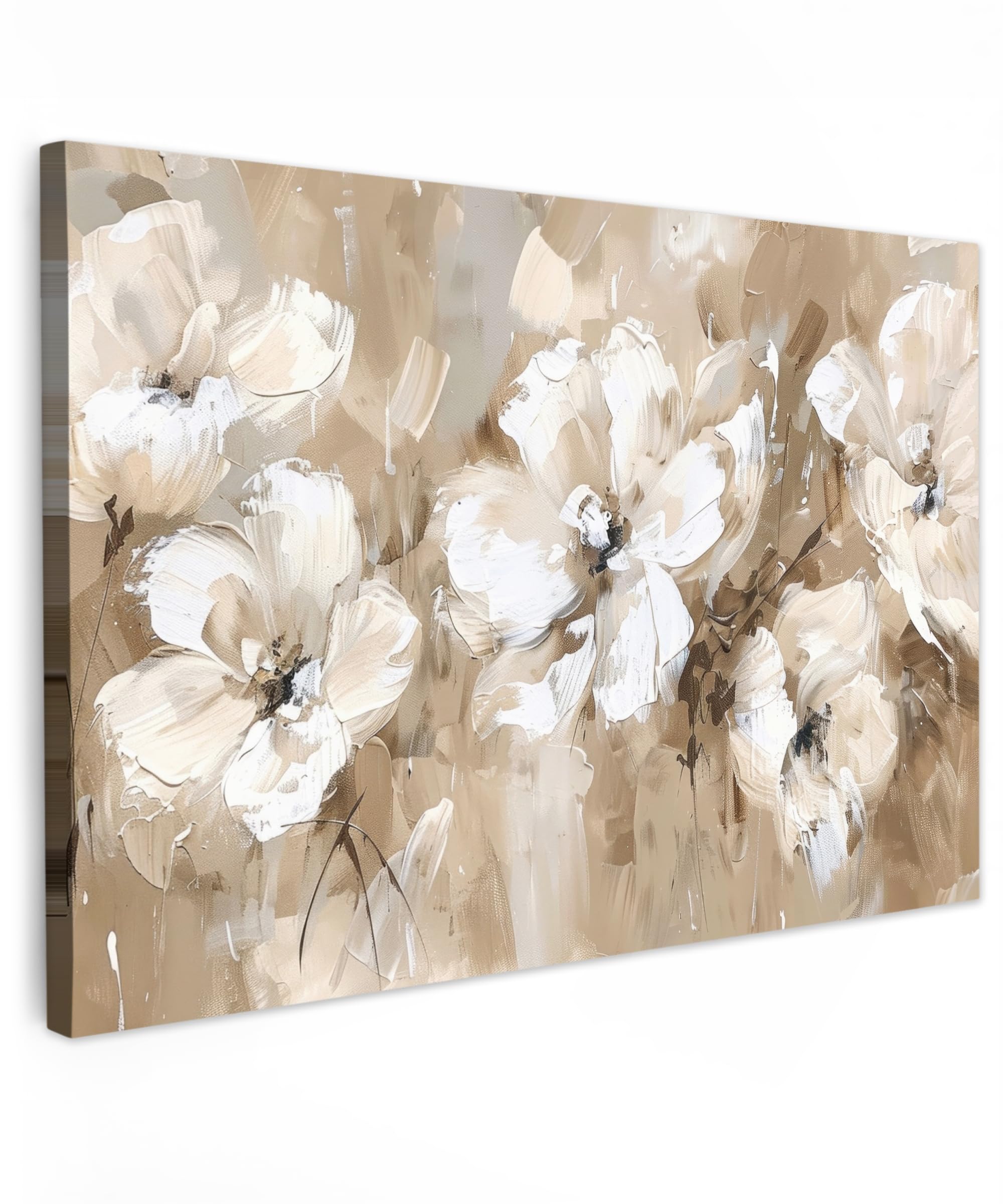 Muchowow Flowers - Watercolor Muchowow© Canvas Wall Art 35"X24" / 90X60 Cm Decor Hanging Pictures For Living Room Canvus Artwork Deco Walls - Beige - Art