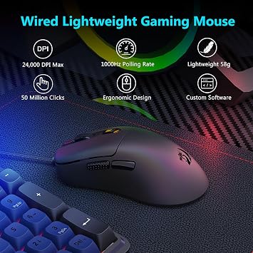 Redragon Wired Gaming Mouse, Lightweight, 6 Programmable Buttons, Black