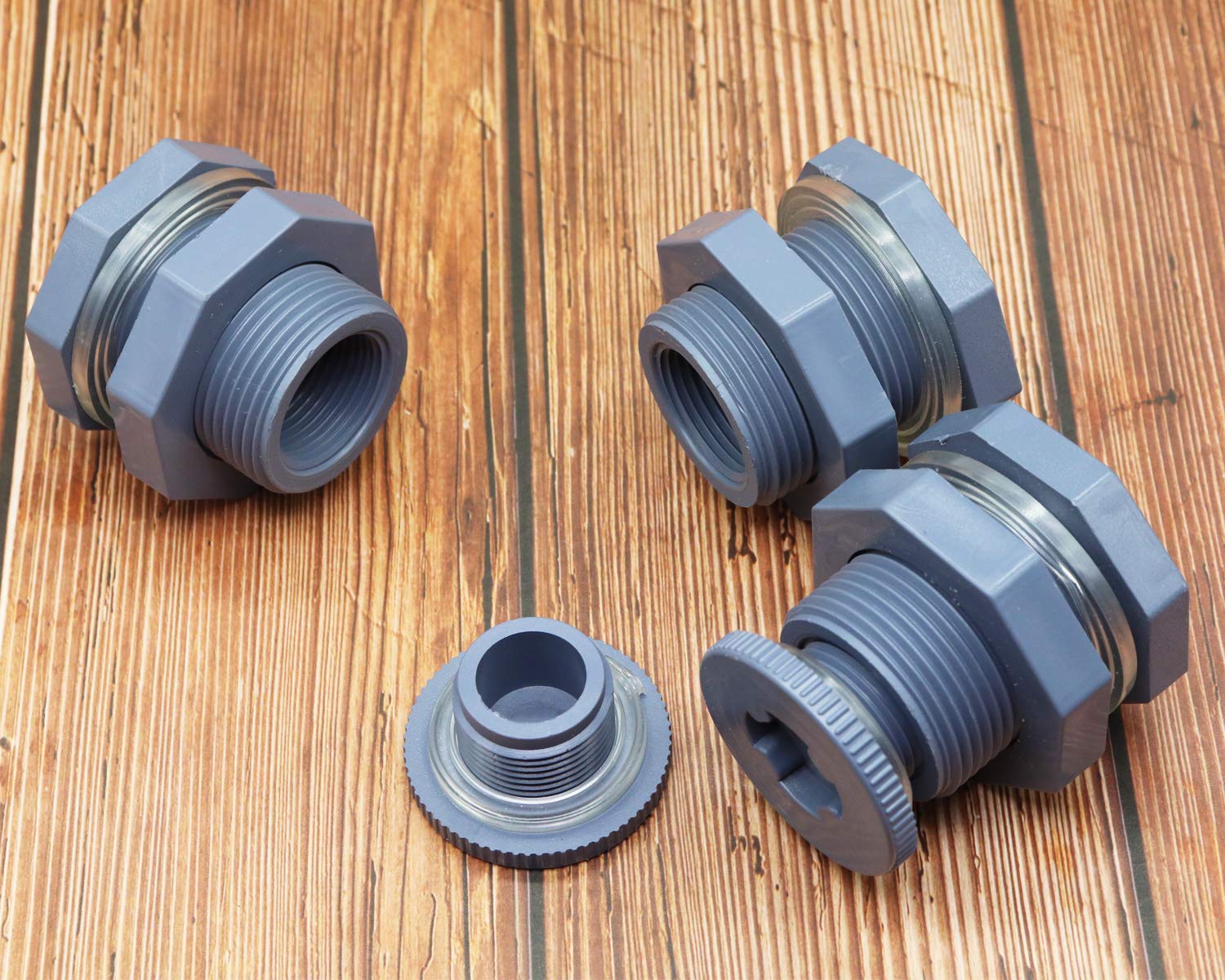 Omitfu Set of 3 PVC 3/4 Inch Bulkhead Fitting with Plugs Threaded