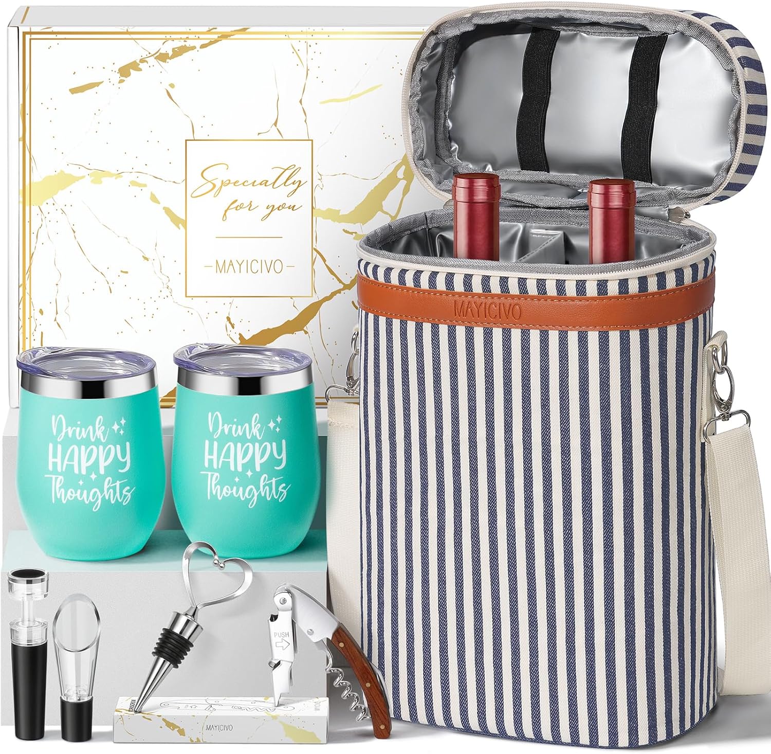Birthday Christmas Gifts for Women Men - Wine Gift Baskets Christmas Gifts For Mom, Women, Friend, Wine Lovers, Self Care Package, Insulated Wines Tote Bag Carrier w/ Tumblers &amp; Wines Accessories 