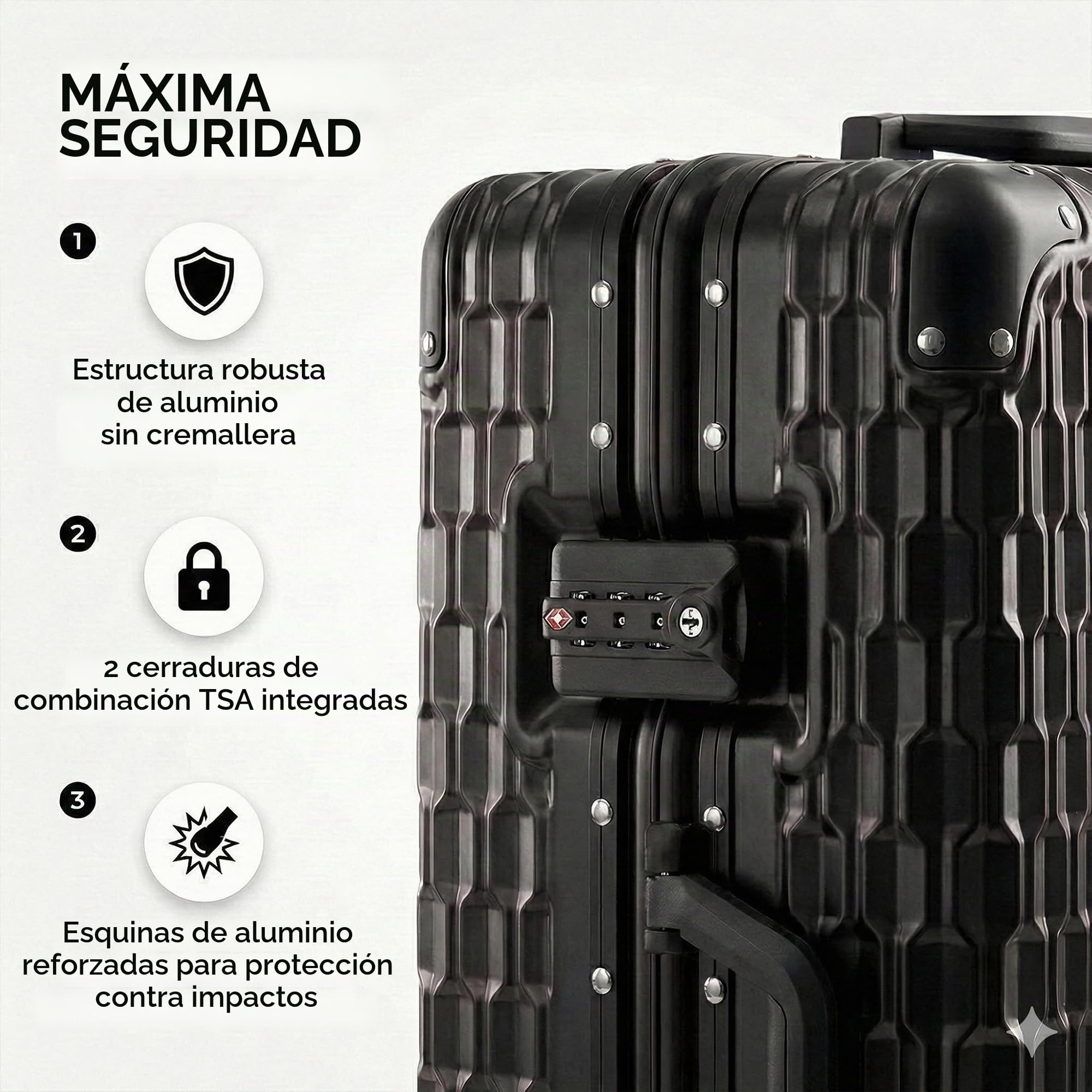 POSH Maleta rígida – Carros de policarbonato con marco de aluminio y cerraduras TSA – M, L, XL, maletín de viaje 60, 70, 80 cm, silencioso, ruedas dobles de 360 grados, Negro , L, Maletín rígido de