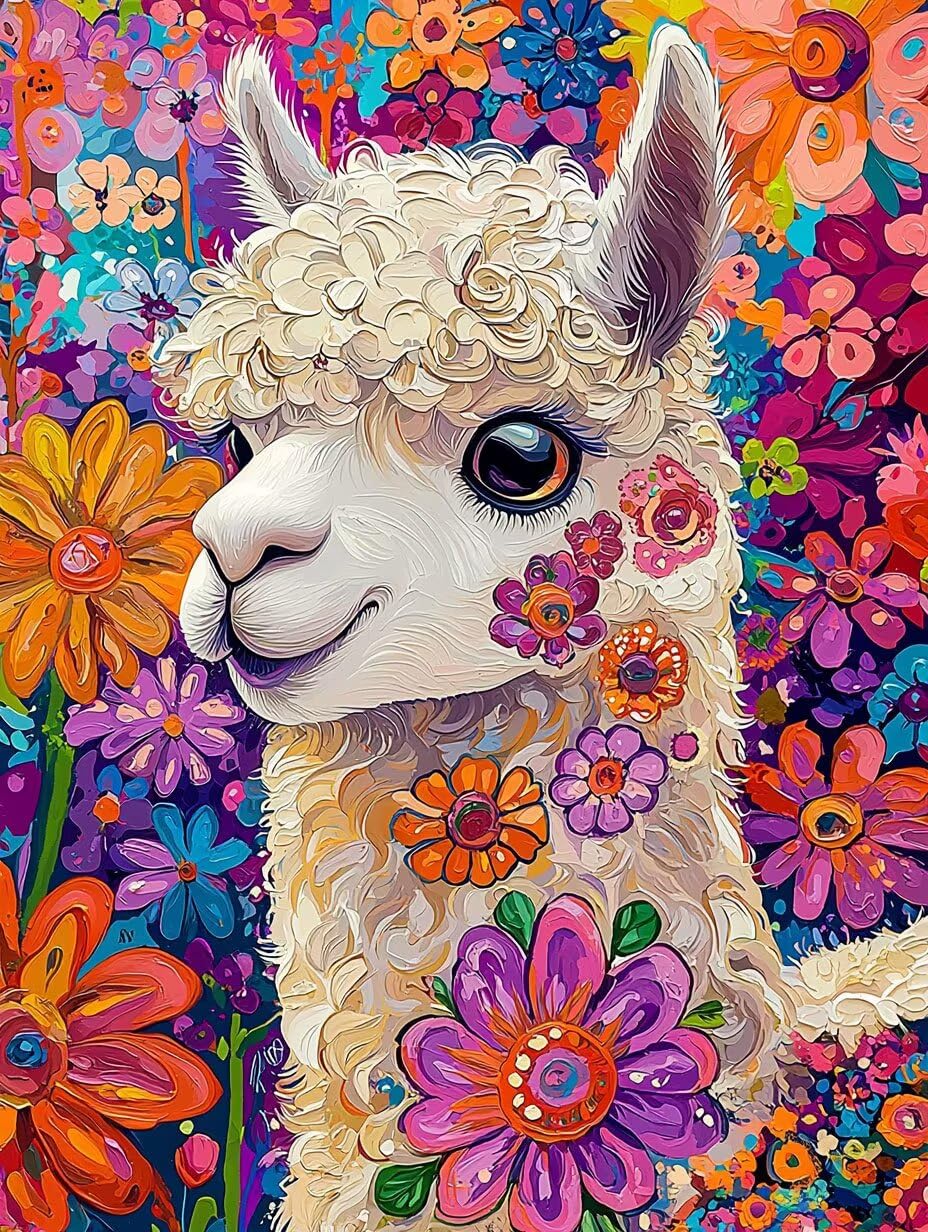WEISHIWE Dipingere con i Numeri Adulti Alpaca e fiori, 60x80cm s-1043