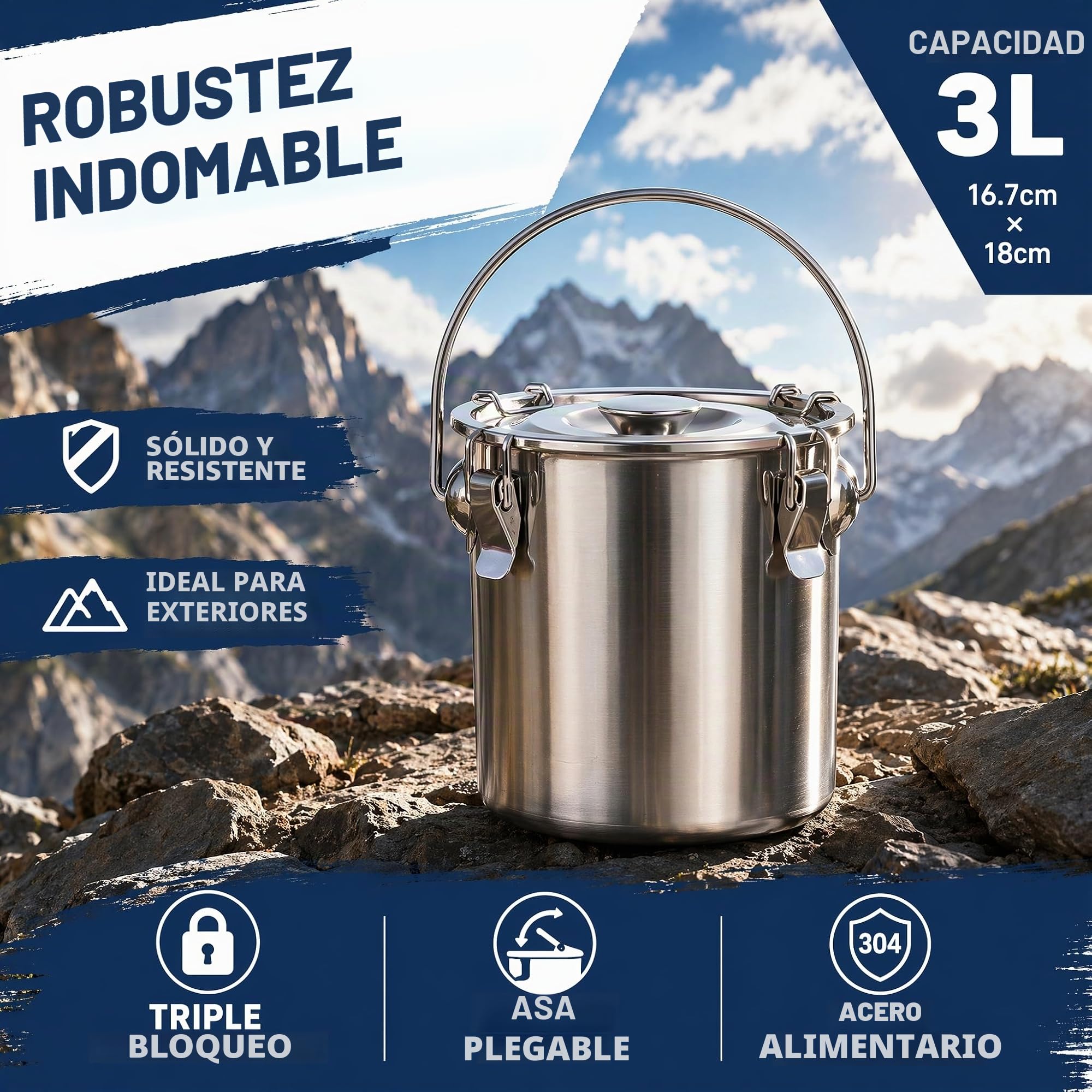 iPlusmile Contenedor de alimentos de cocina de acero inoxidable 3L hermético para cereales, arroz, leche - contenedor de harina con caja