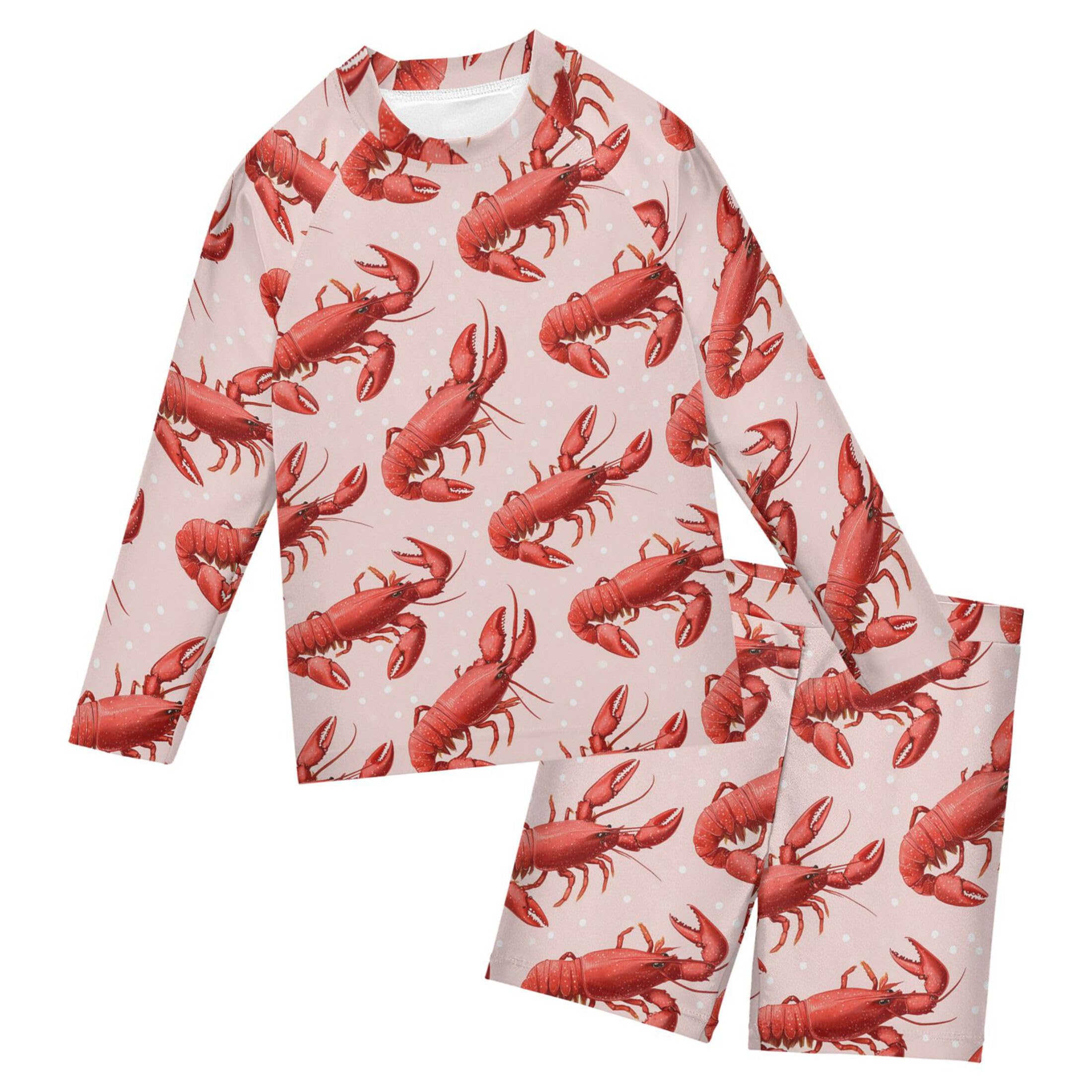 Red Lobsters Toddler and Baby Boys' 2-Piece Swimsuit Trunk, Long Sleeve Rashguard Bathing Suit B0405150