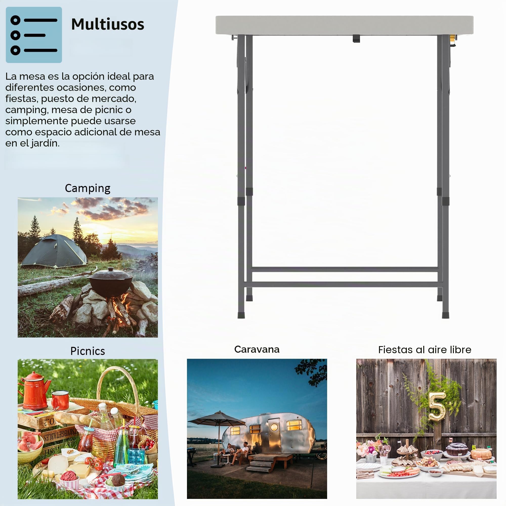 Home Vida Mesa plegable de 4 pies, muy resistente, para acampar, buffet, boda, mercado, jardín, fiesta, coche, maletero, pícnic, para interiores y exteriores, plegable