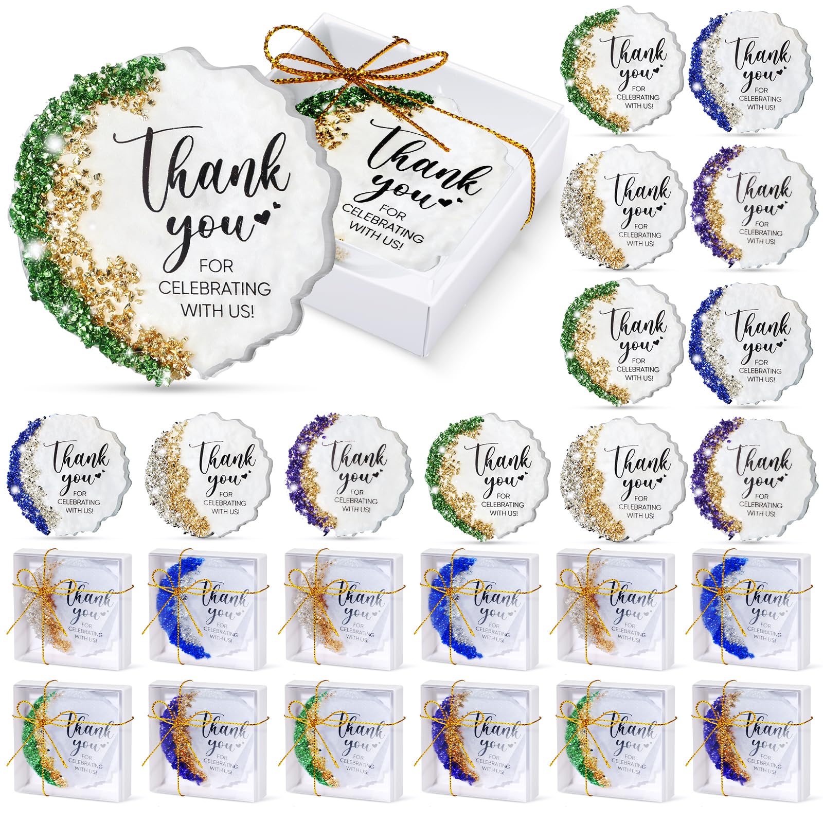 Coume 24 Pack Thank You Wedding Favors for Guest Bulk Crystal Resin Fridge Magnet Souvenir Gifts with Kraft Paper Box Thank You Text for Guest Wedding Engagement Bridal Shower (Novel Style)