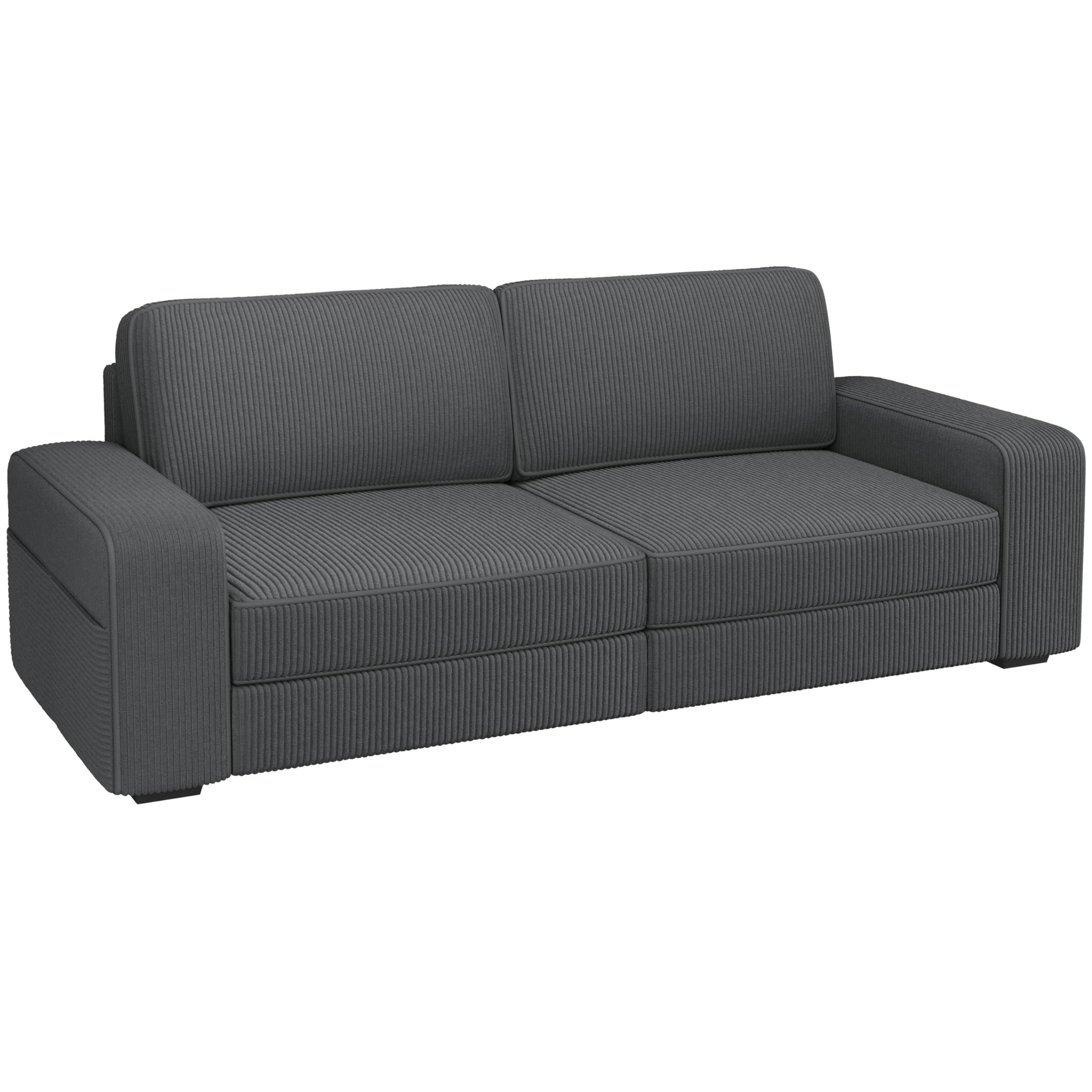 Yaheetech Divano a 2 Posti Divanetto Imbottito con Tasche Laterali | Sofa con Braccioli e Schienale per Salotto Soggiorno 212 × 81.5 × 83.5 cm Grigio/Velluto