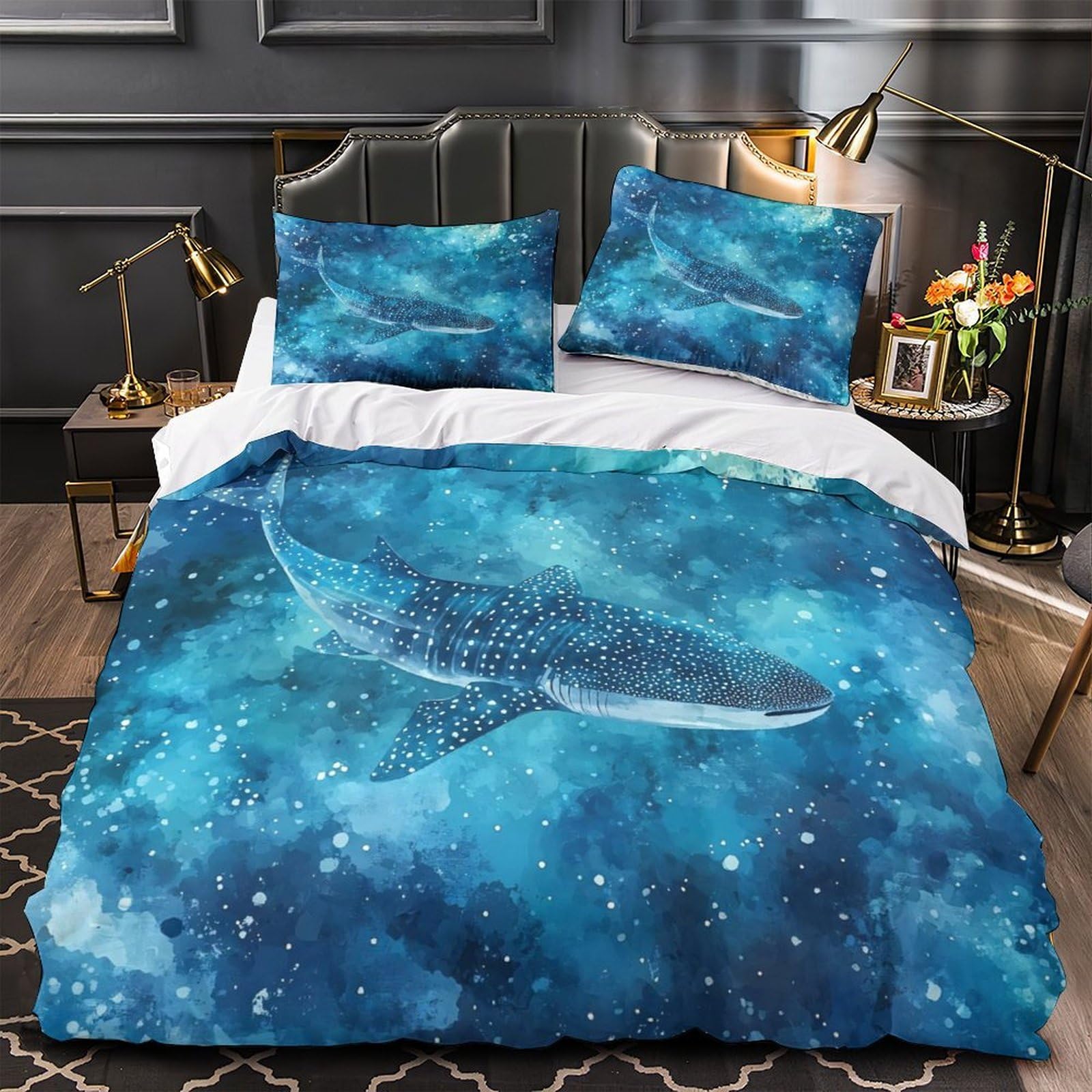Housse de couette requin-baleine en microfibre hypoallergénique douce et légère