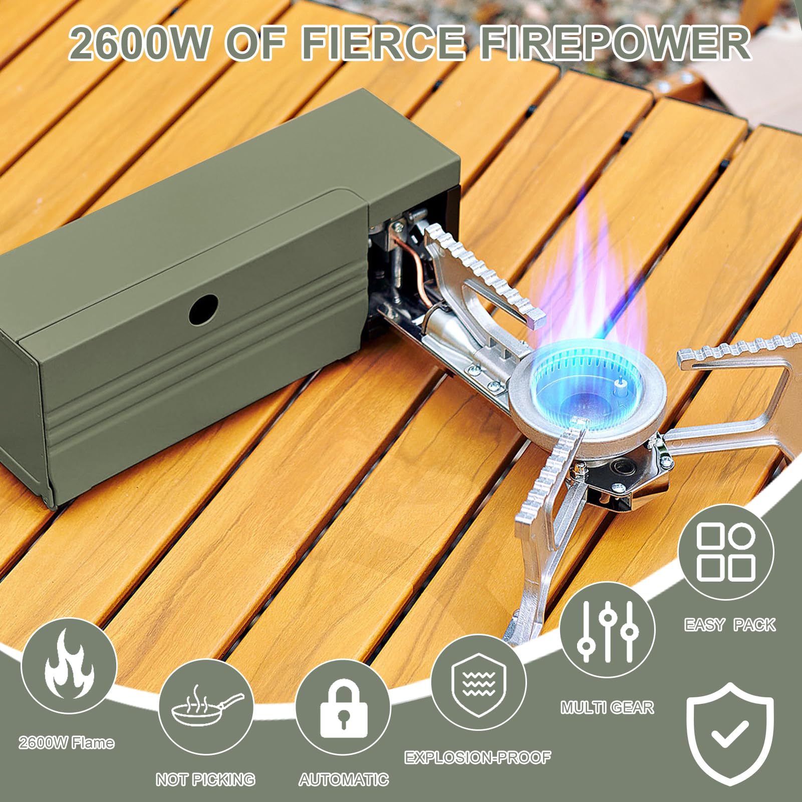 Réchaud à gaz portable - Pliable - Pour camping, randonnée et fêtes - Vert