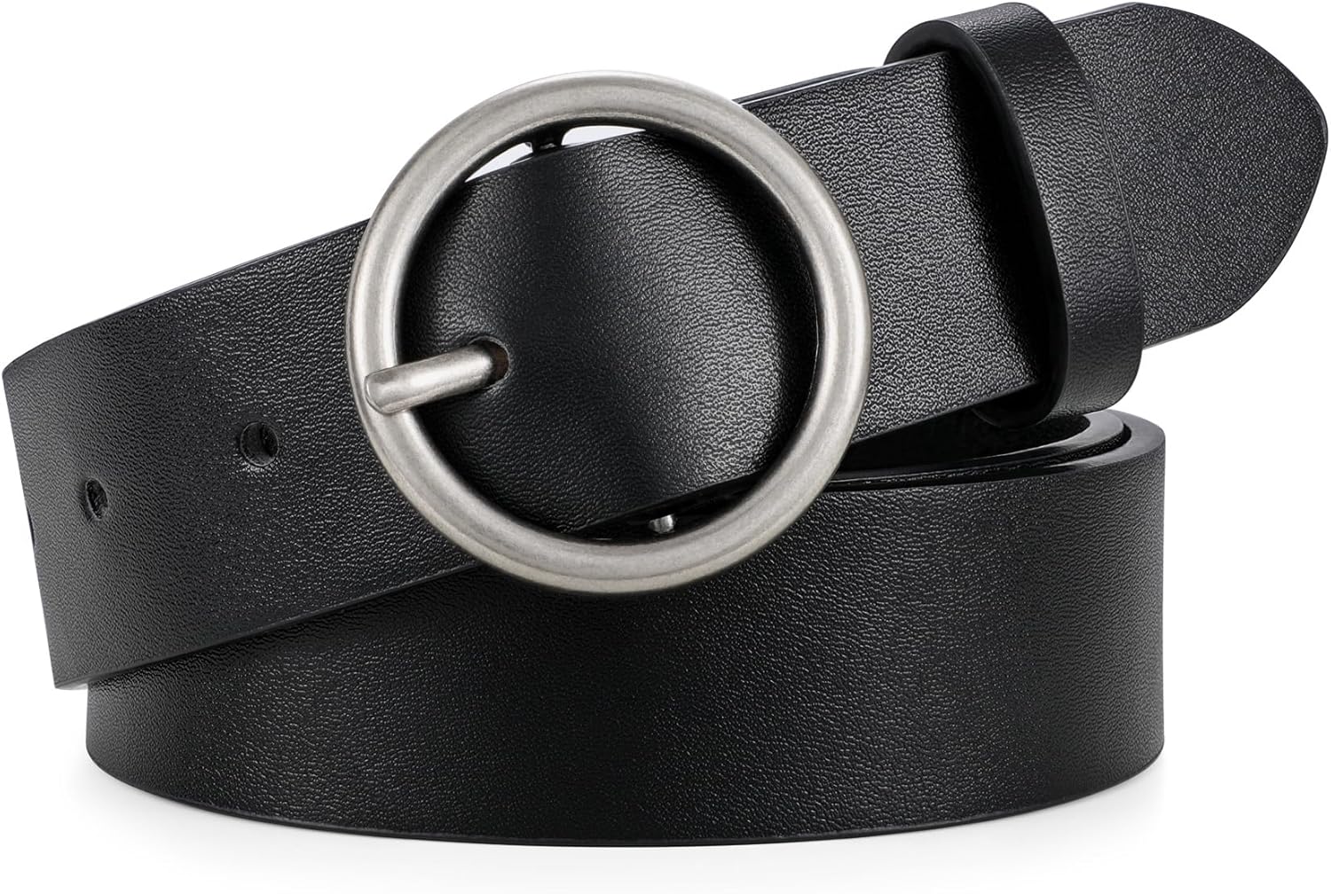 XZQTIVE Women Leather Belt with Circle Gold Buckle Fashion Ladies Waist Belt for Jeans Pants Dresses