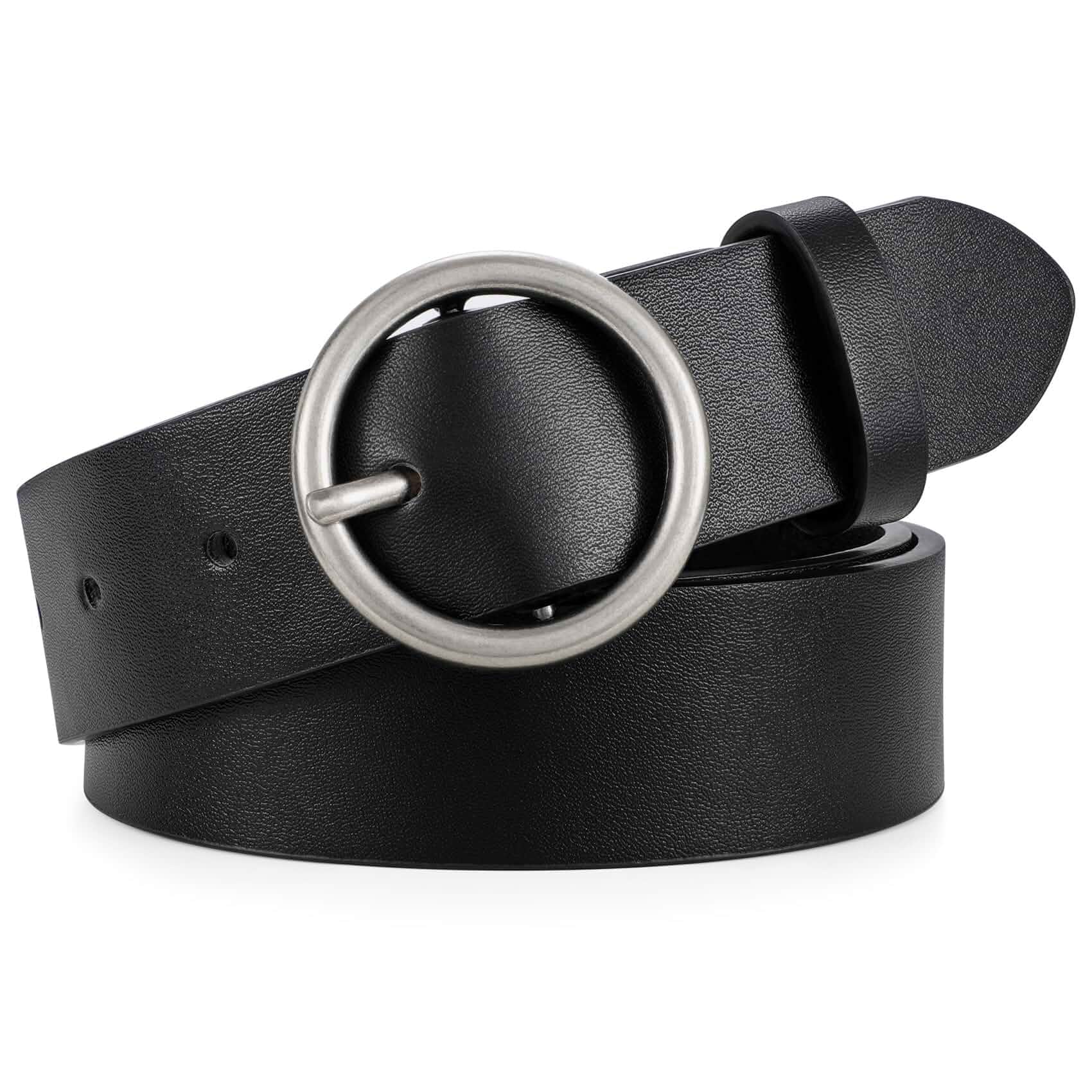 XZQTIVE Women Leather Belt with Circle Gold Buckle Fashion Ladies Waist Belt for Jeans Pants Dresses