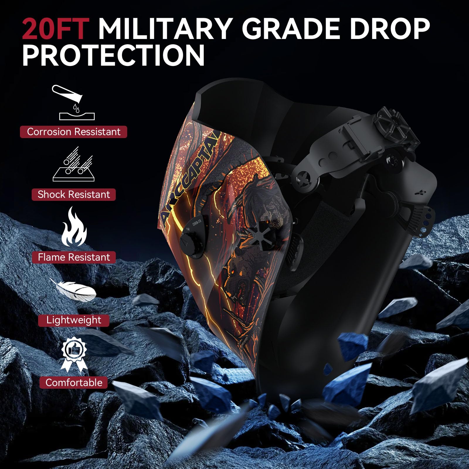 ARCCAPTAIN Welding Helmet Auto Darkening, 1/1/1/1 True Color Welding Hood, 4 Arc Sensor 1/25000s Response Time Solar Powered Weld Hood Helmet, Death Skeleton