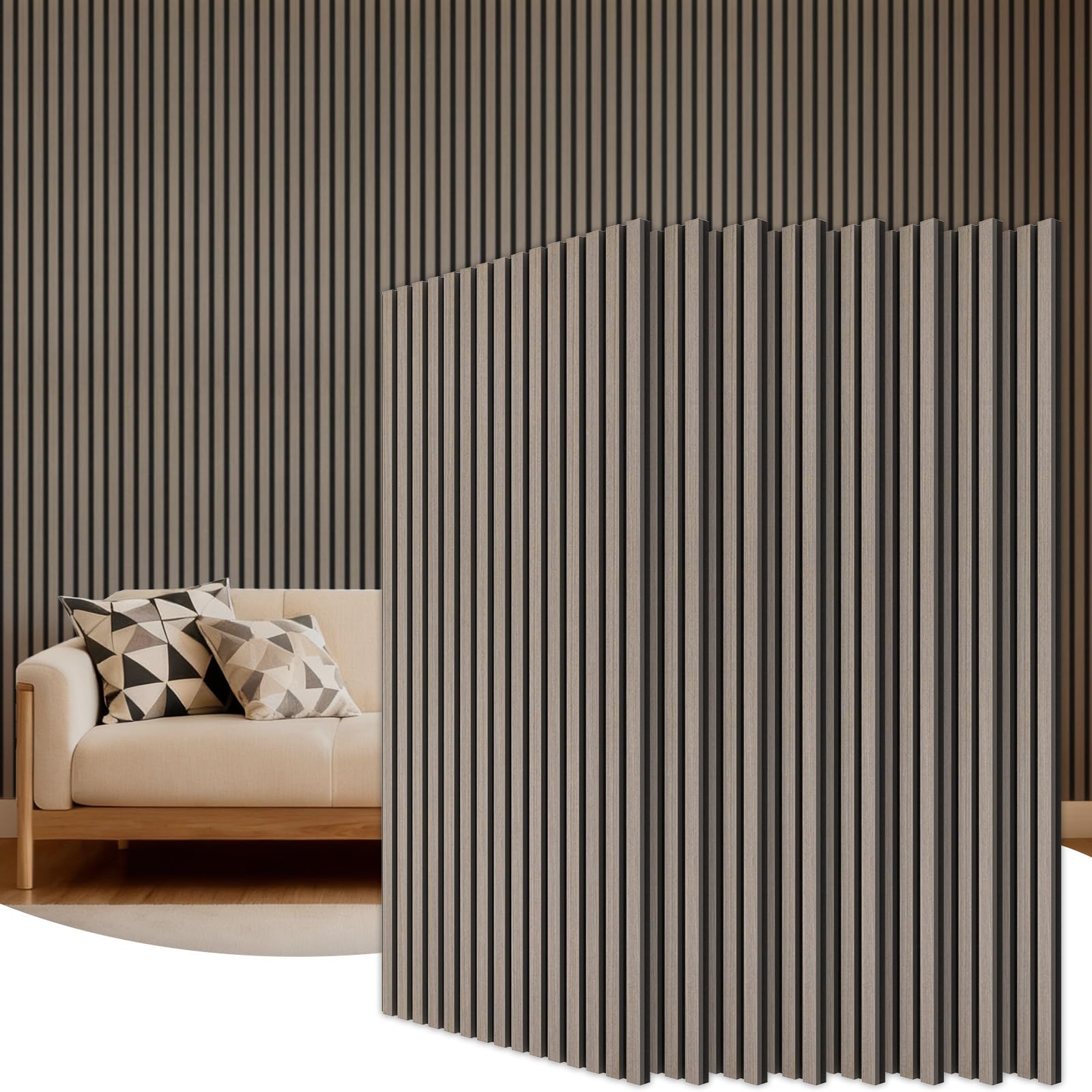 TONOR Panele Akustyczne Drewniane, Panel Akustyczny Zestaw 8 Sztuki, 120 x 60cm - 5.76m², 3D Drewniane Panele Dźwiękochłonne do Sypialni, Salonu, Biura, Lady, Szary